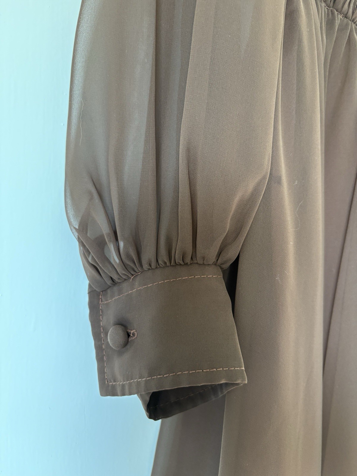 VTG 1960s Jack Bryan Chocolate Brown Pleated Chiffon Lantern Sleeve Midi Dress