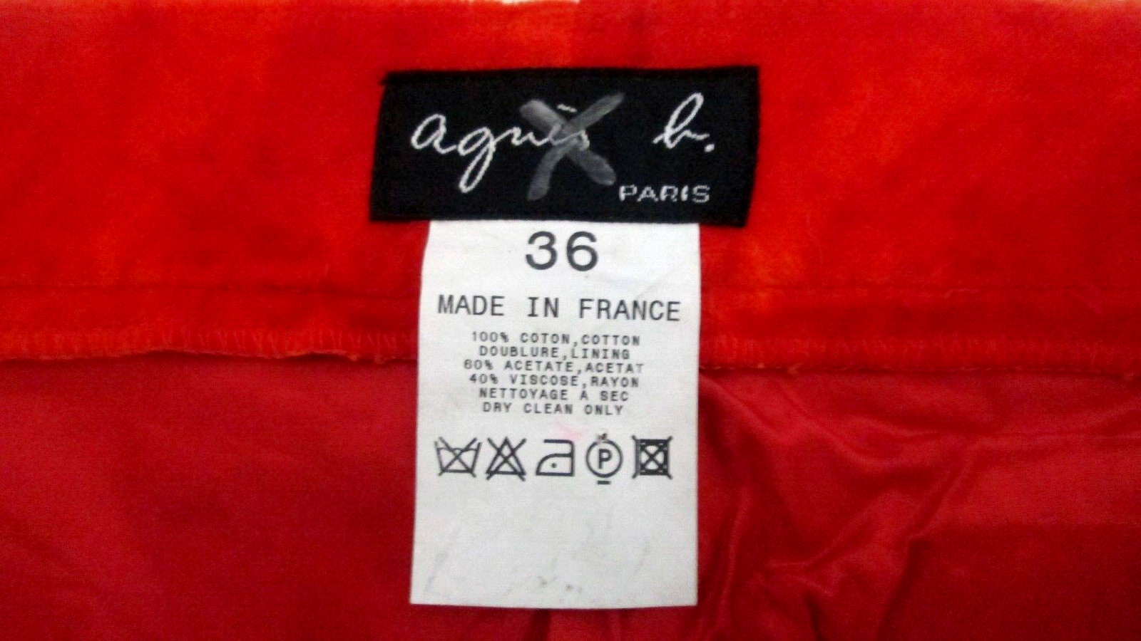 Vintage agnes b. PARIS „Splotchy” Red Velour Zip Front Pants Size 36 (US 6)