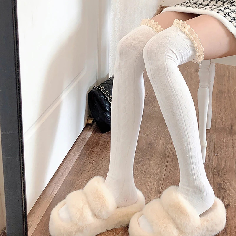 1Pair Knee Socks Women Knee-socks Lady Splicing Stockings Autumn Winter High Tub