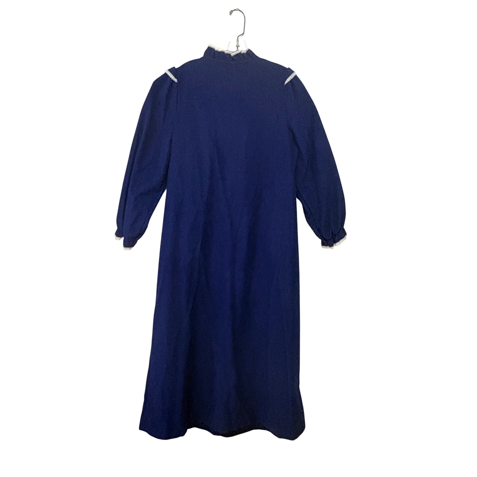 Famous Bodies Vintage Navy Blue Lace Trim Fleece Robe Nightgown L/XL 16-18 USA