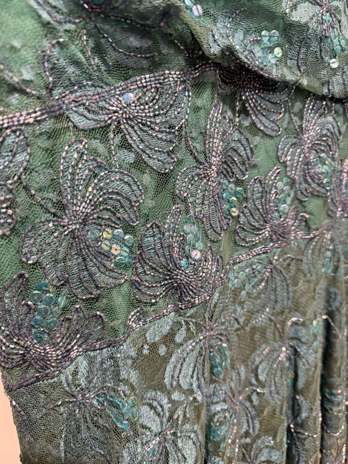 VINTAGE 1980’s CHANNA Lace Teal Sequin Beaded Embellished Dress India Womens 3X