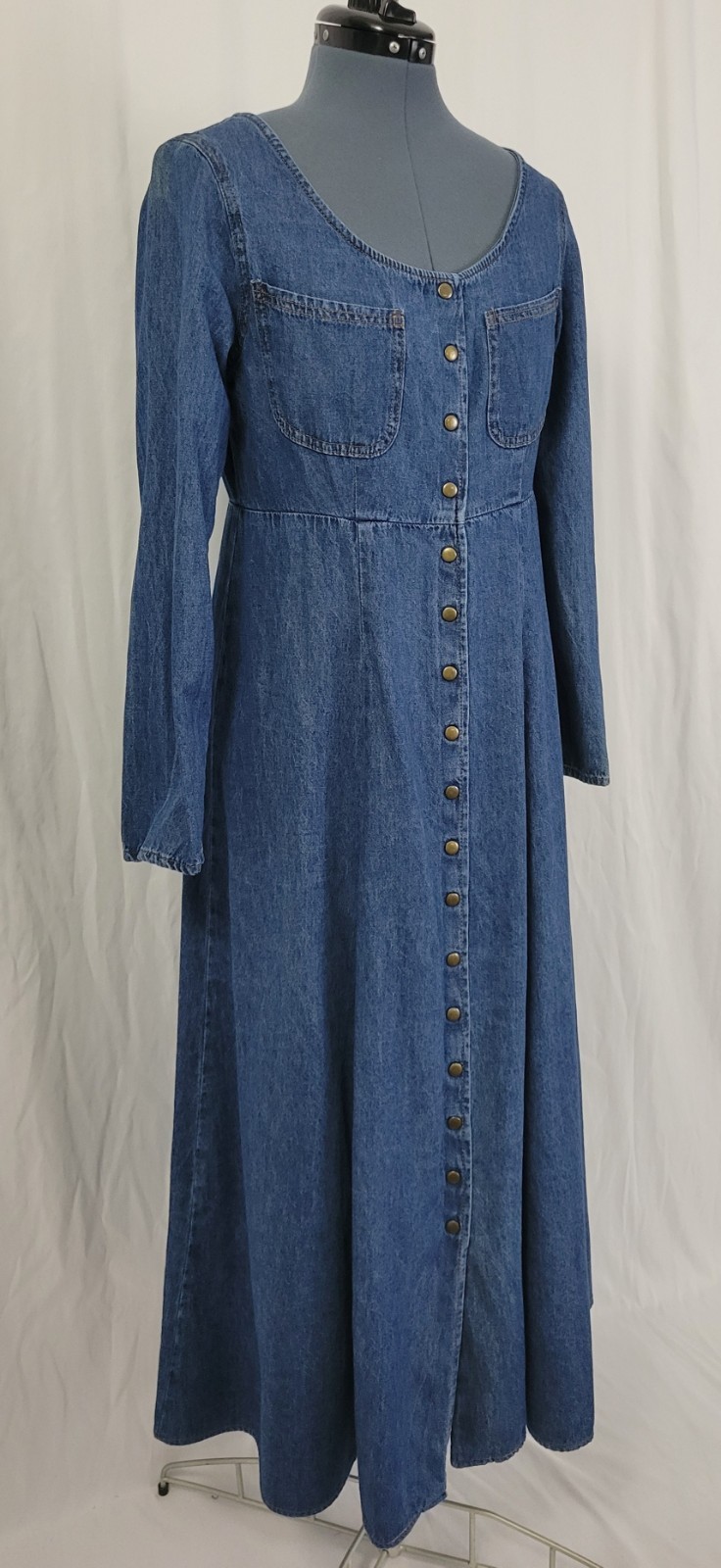 Vintage Moda Int’l Raised Waistline Button Down Flared Denim Dress Size 8