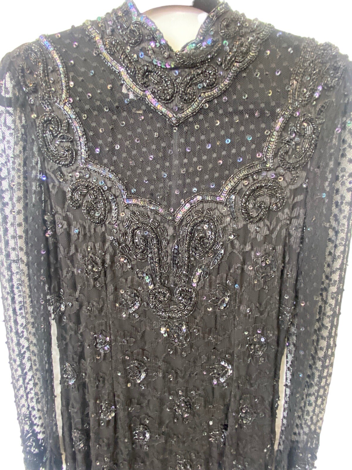 Vintage JUDITH ANN Creations Black Beaded Prom Formal Dress Gown S 80s 90s