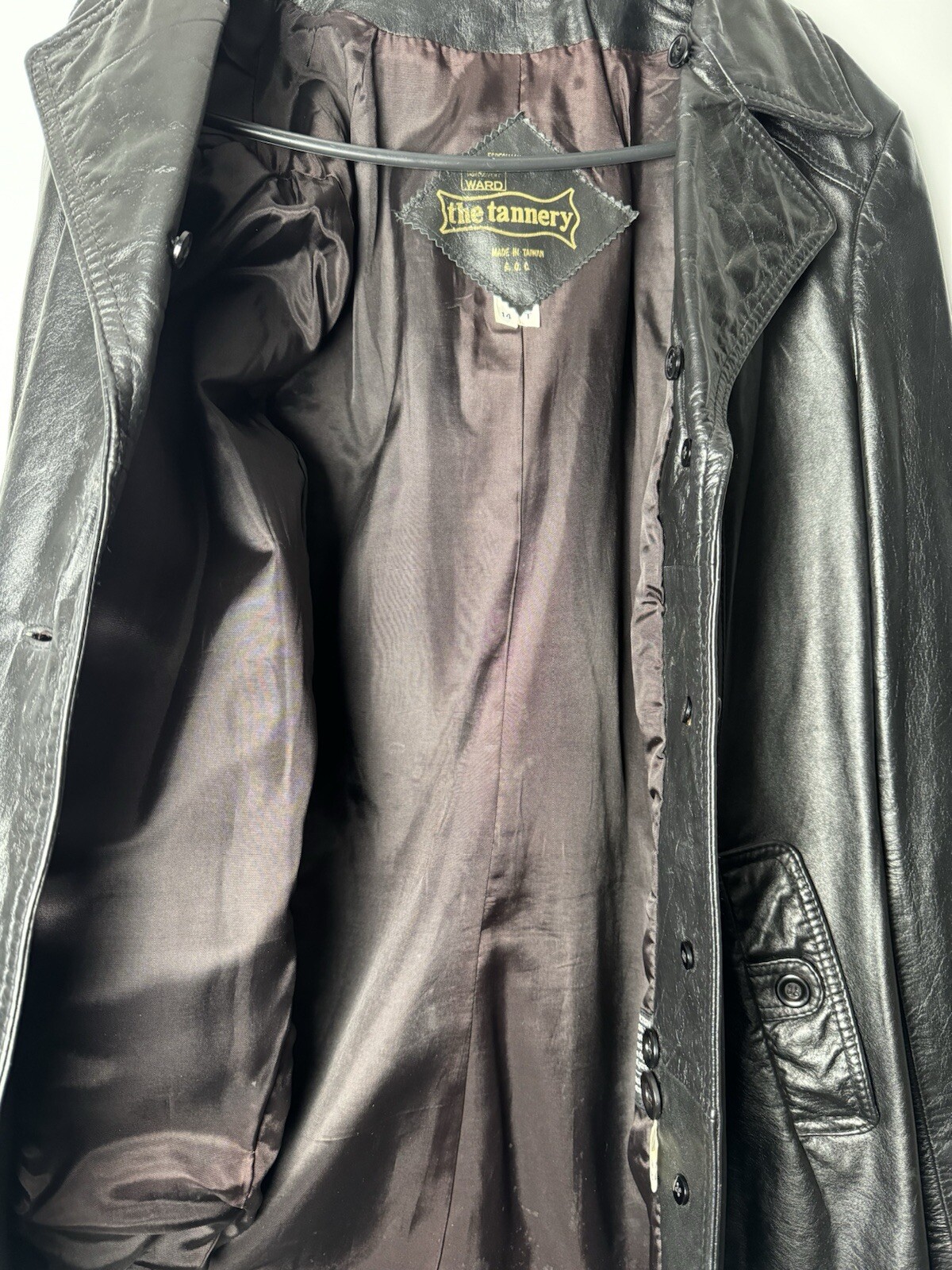 The Tannery Vintage Women’s Black Leather Jacket Montgomery Ward Button Up 14-T
