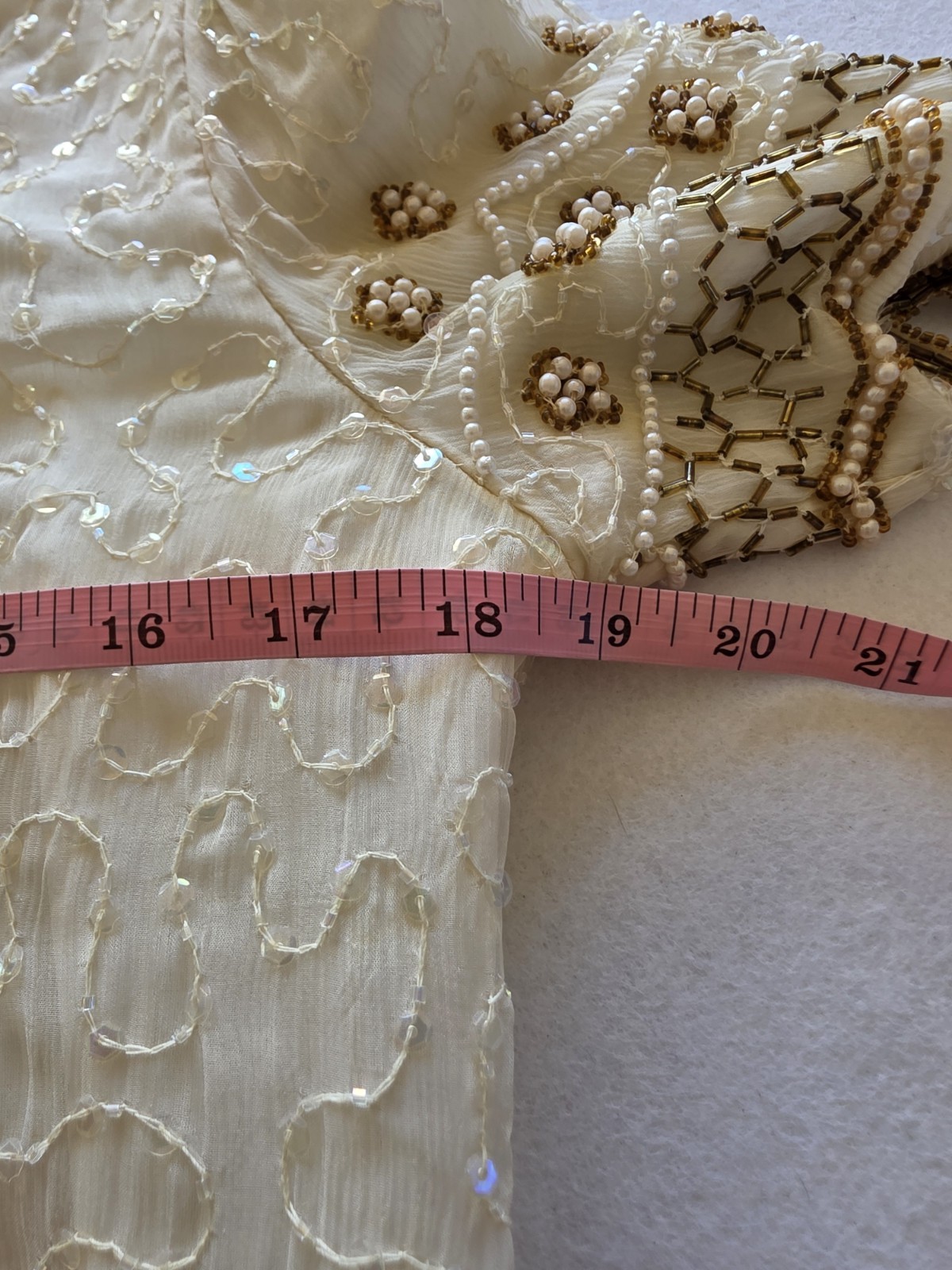 Laurence Kazar Cream and Gold Vintage Beaded Silk Blouse Size Medium