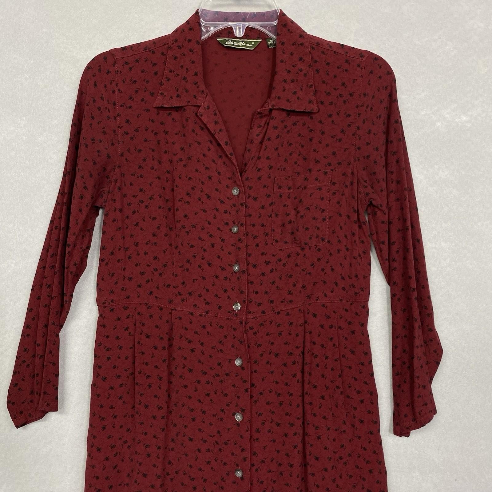 VTG Eddie Bauer Dress Women’s S Boho Basic Classic Rayon Deep Red 90s Y2K Dark