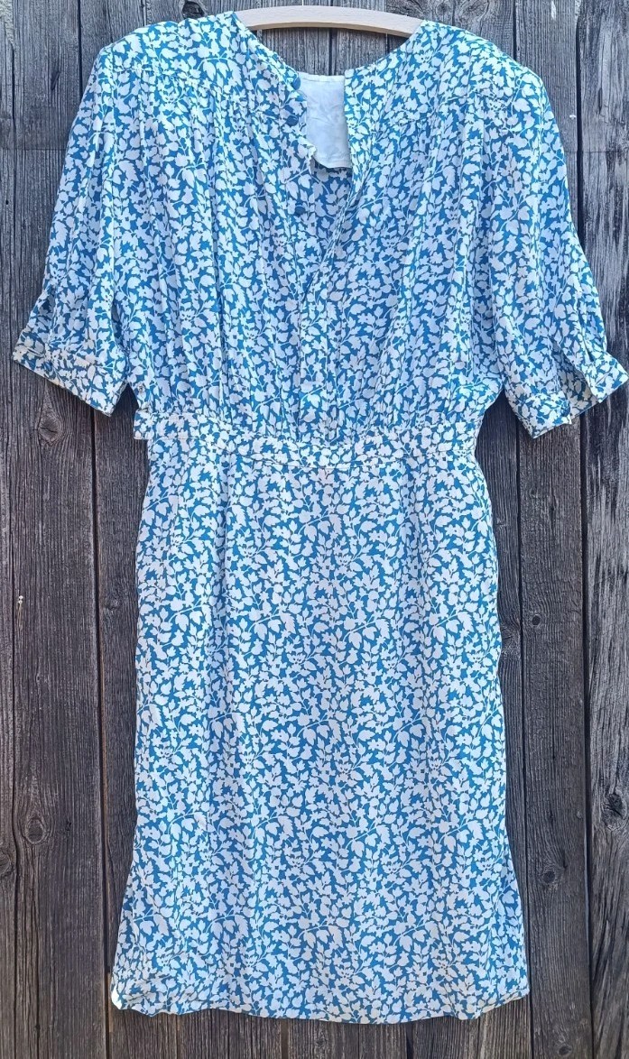 True Vintage 50s Dress Womens M 40 Blue White Hand Stitched Rockabilly Swing