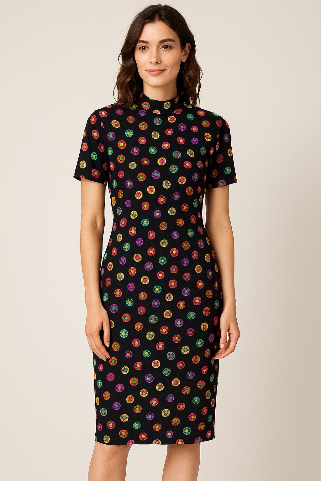 Vtg 80s Julie Francis 100% Silk Rainbow Abstract Dot Dress Retro Glam Designer 6