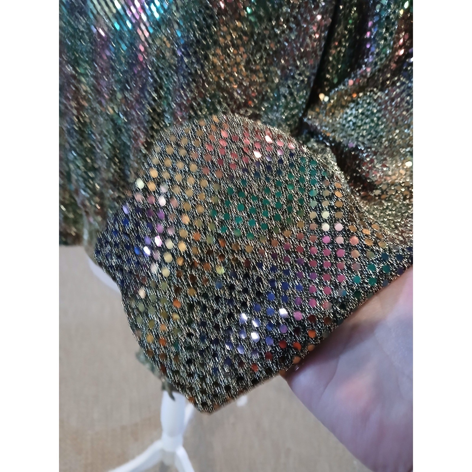 Vtg Another Thyme Medium Metallic Sequin Blouse Gold Multicolor Side Tie – READ
