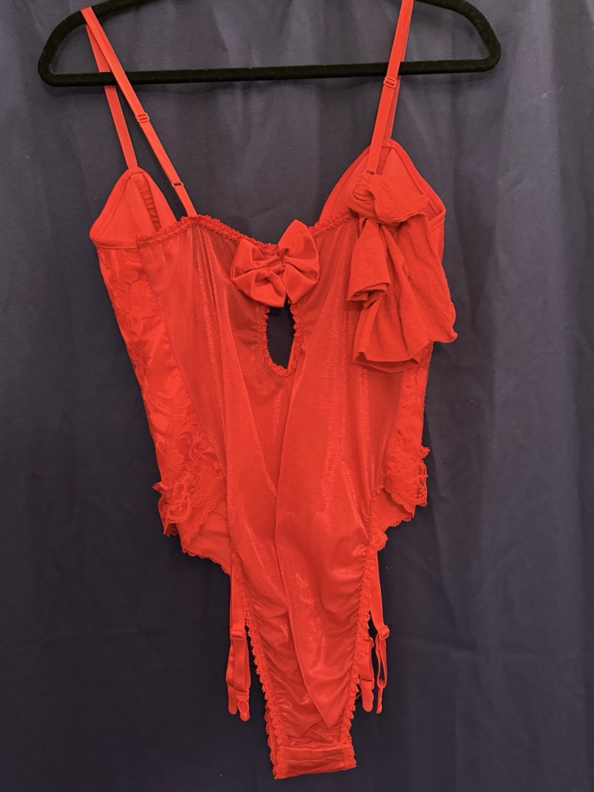 Vtg 80s Frederick’s Hollywood Red Lace Teddy Garter Lingerie USA 38 Pinup Vixon