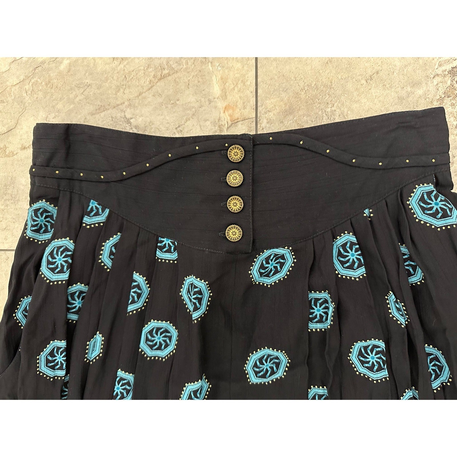 Vintage Marsha Brander for Componix Black Teal Western Maxi Skirt Size 14 NWT