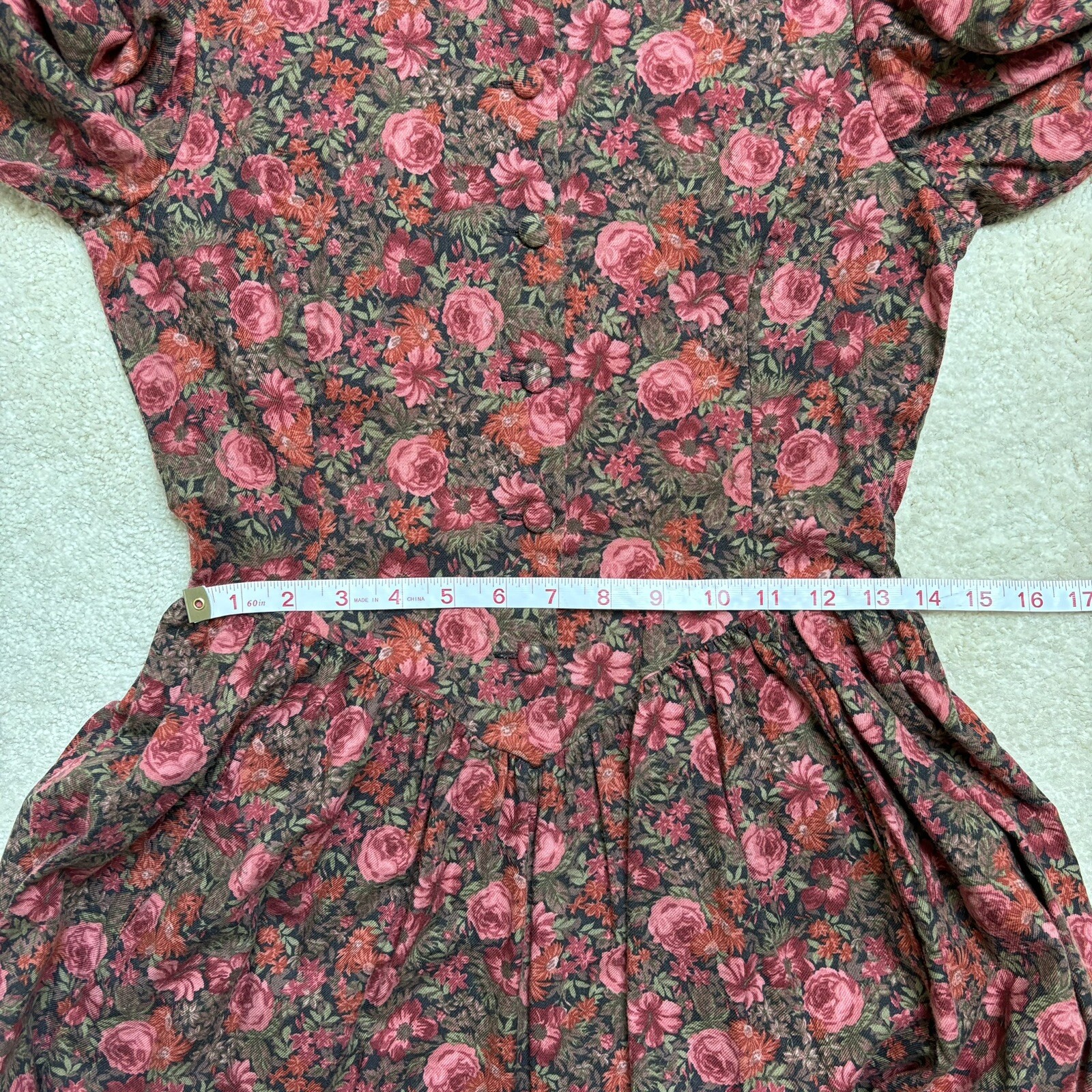 Vintage Laura Ashley Wool Cotton Red Floral Great Britain Dress US 6 UK 10