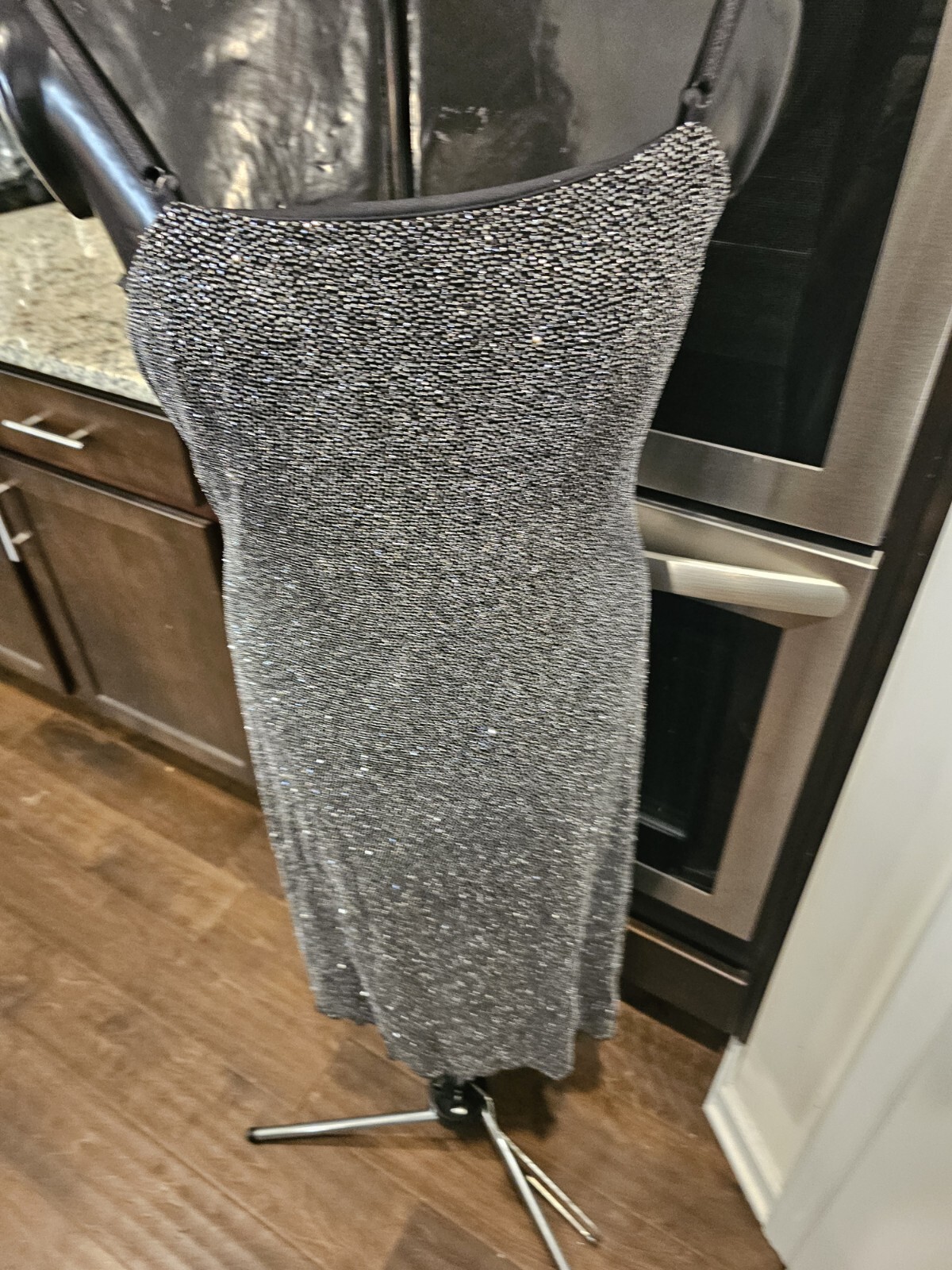Vintage Jodi Kristopher Black And Silver Stretchy 80’s Sleeveless Dress Medium
