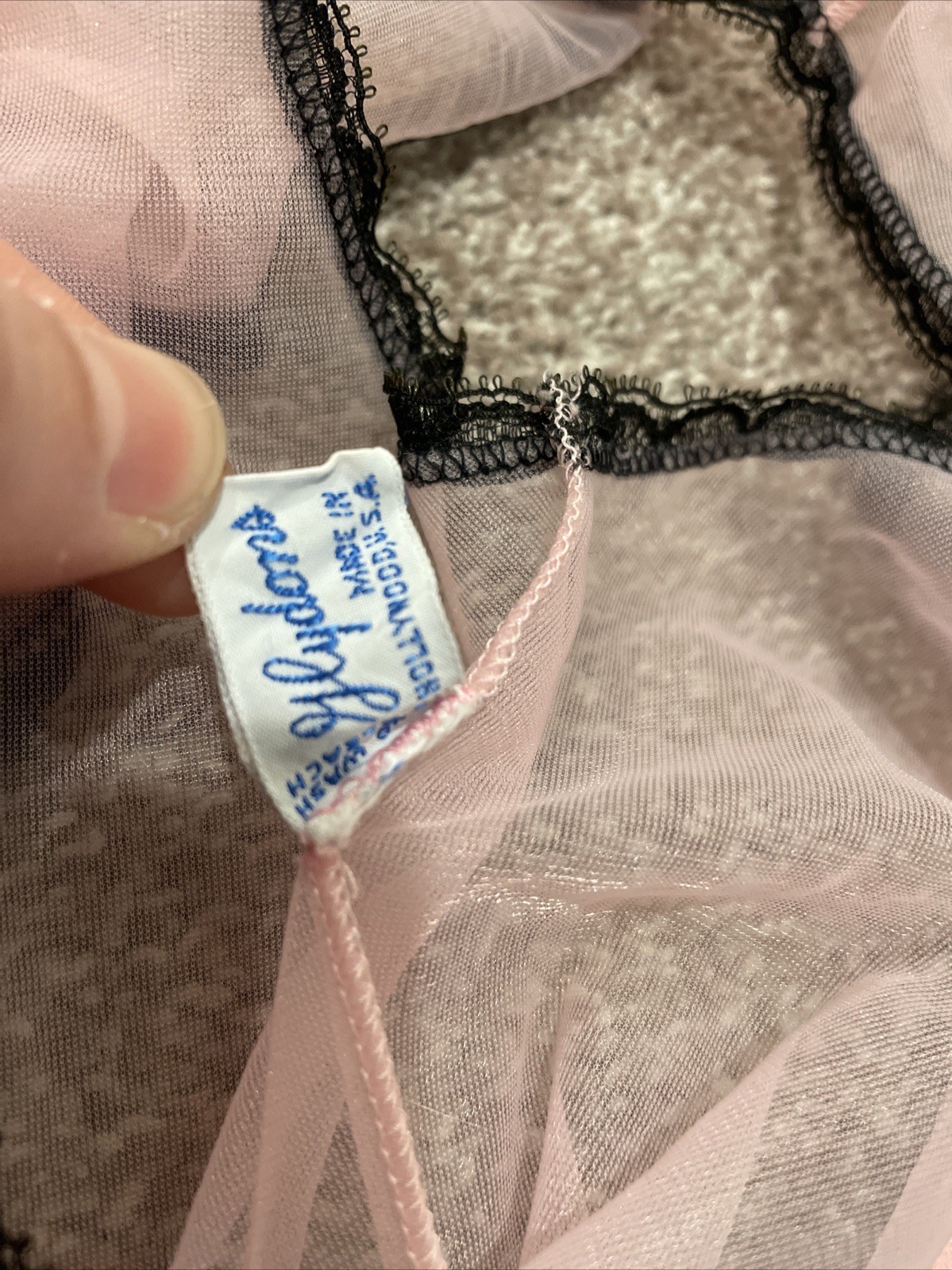 Vintage 1950s Glydons Chiffon Skirted Slip Teddy Pink Black Small Ruffle Pin Up
