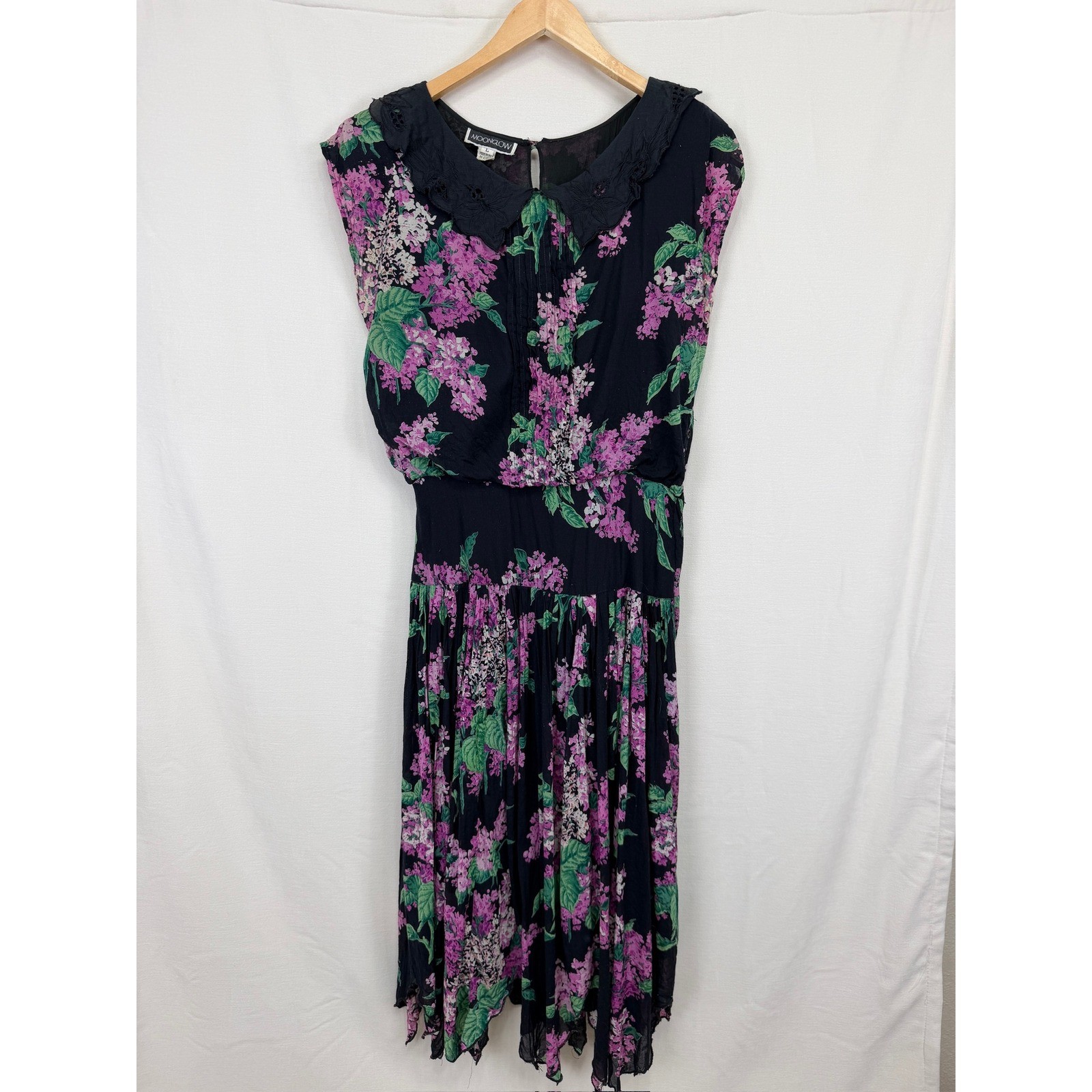 Moonglow Vintage 80s India Cotton Gauze Dress Womens L Lilac Floral Whimsigoth