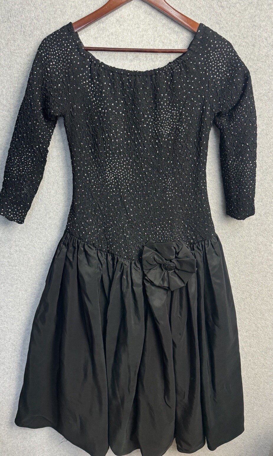 VTG 80s Ted Lapidus Paris Off Shoulder Beaded Dress Gown Sz 8 Black Formal