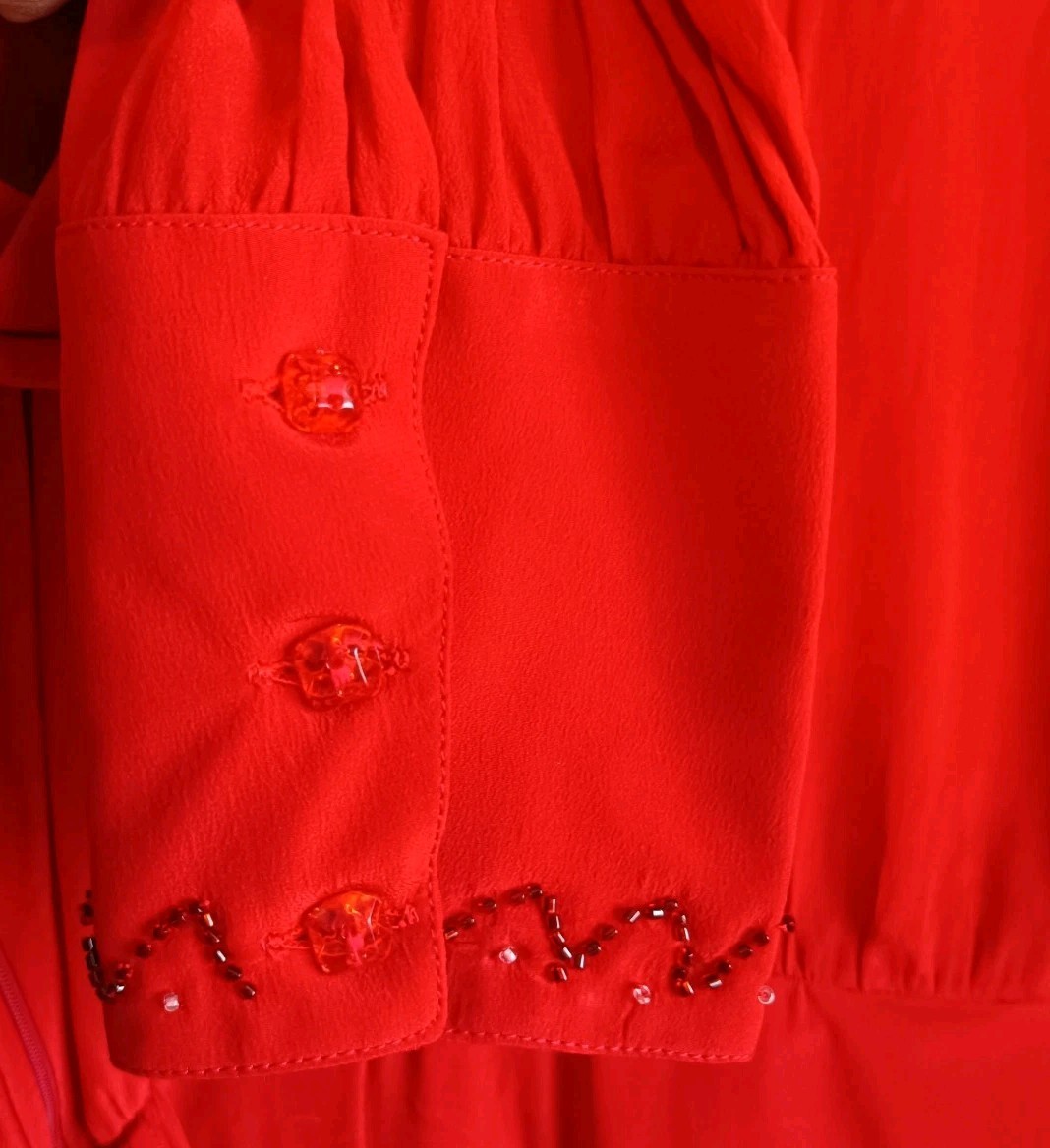 Vintage Dress 36 S 38 M Red Beaded Pintuck Midi Lepool Diffusion True Vintage