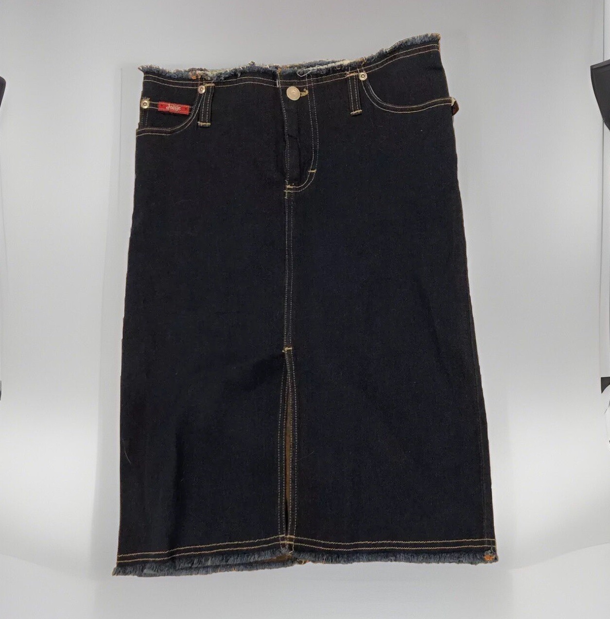 Jalate Jean Skirt Womens 7/8 Dark Blue Stretch Raw Hem & Waist Vintage 90s