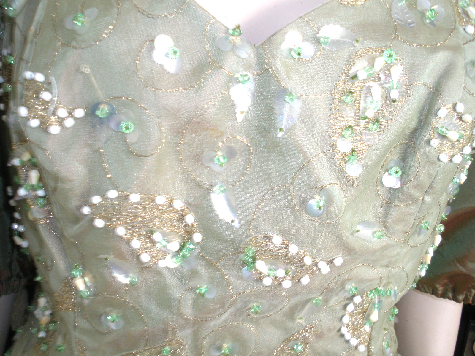 WOW $10K VINTAGE FAMOUS ACTRESS OWNED EMBROIDERY SEQUIN MIDI SILK DRESS 8/10