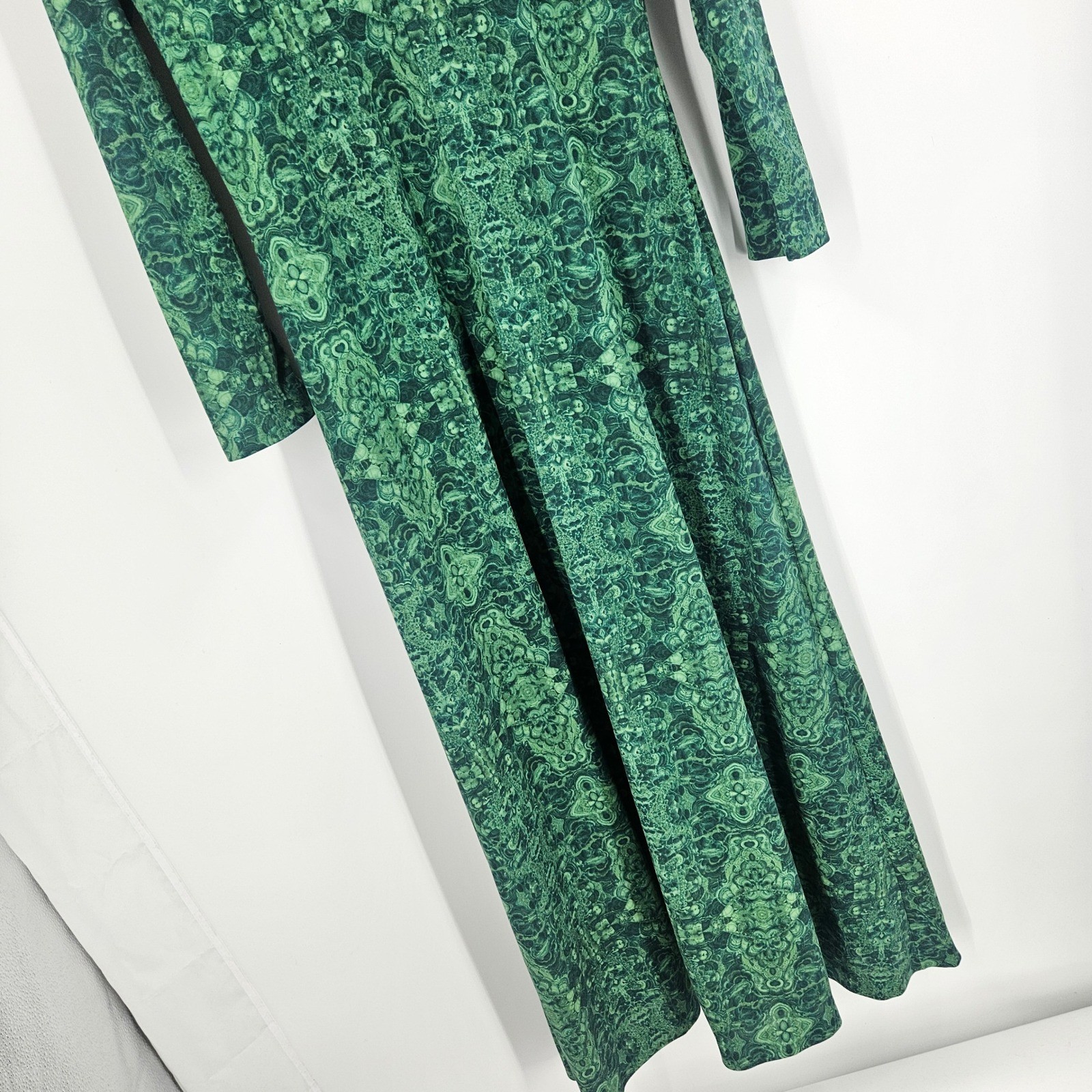 Vintage 70s Robert Janan Maxi Dress Green St Patrick Psychedelic Long Sleeve 12