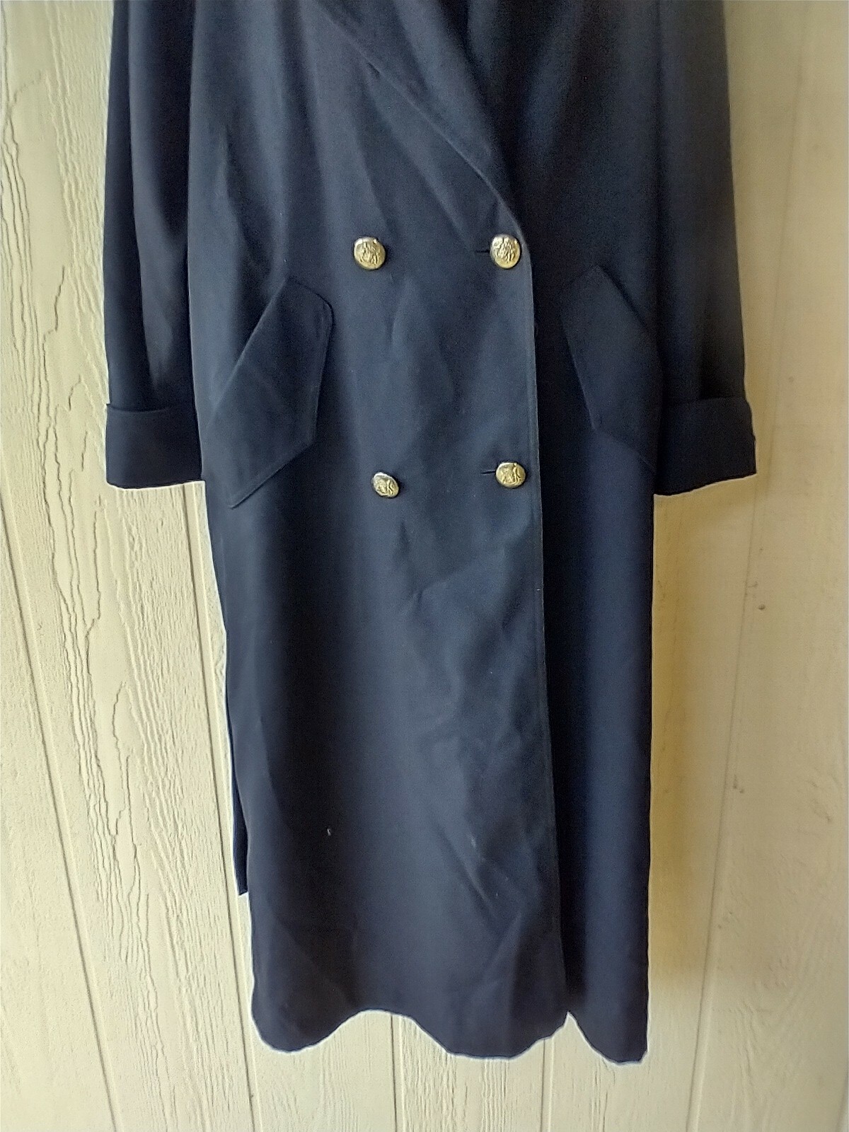 Women’s Vintage J. Gallery Navy Blue Dress Trench Coat Sz 8 Lining Airline Style