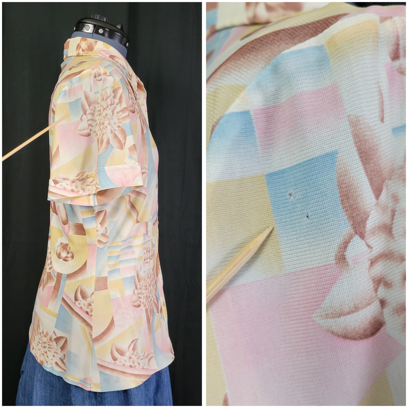 Vintage Shell & Button Down Top Set in Pastel Pink/Blue/Cream/Tan Size 15/16
