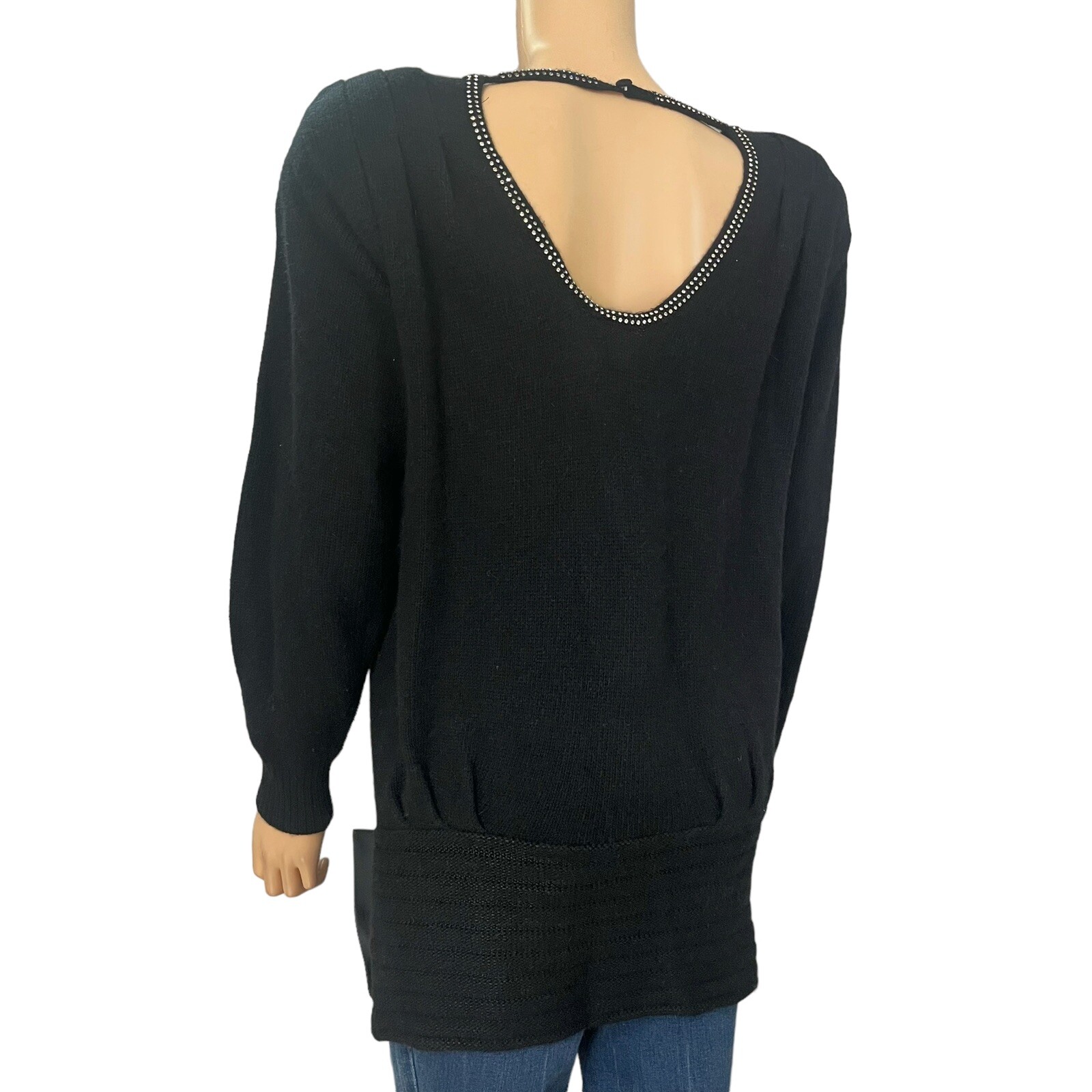 80s VTG Teri Jon Rhinestone Sweater Size 8 Bow Wool Angora Glam Coquette Holiday