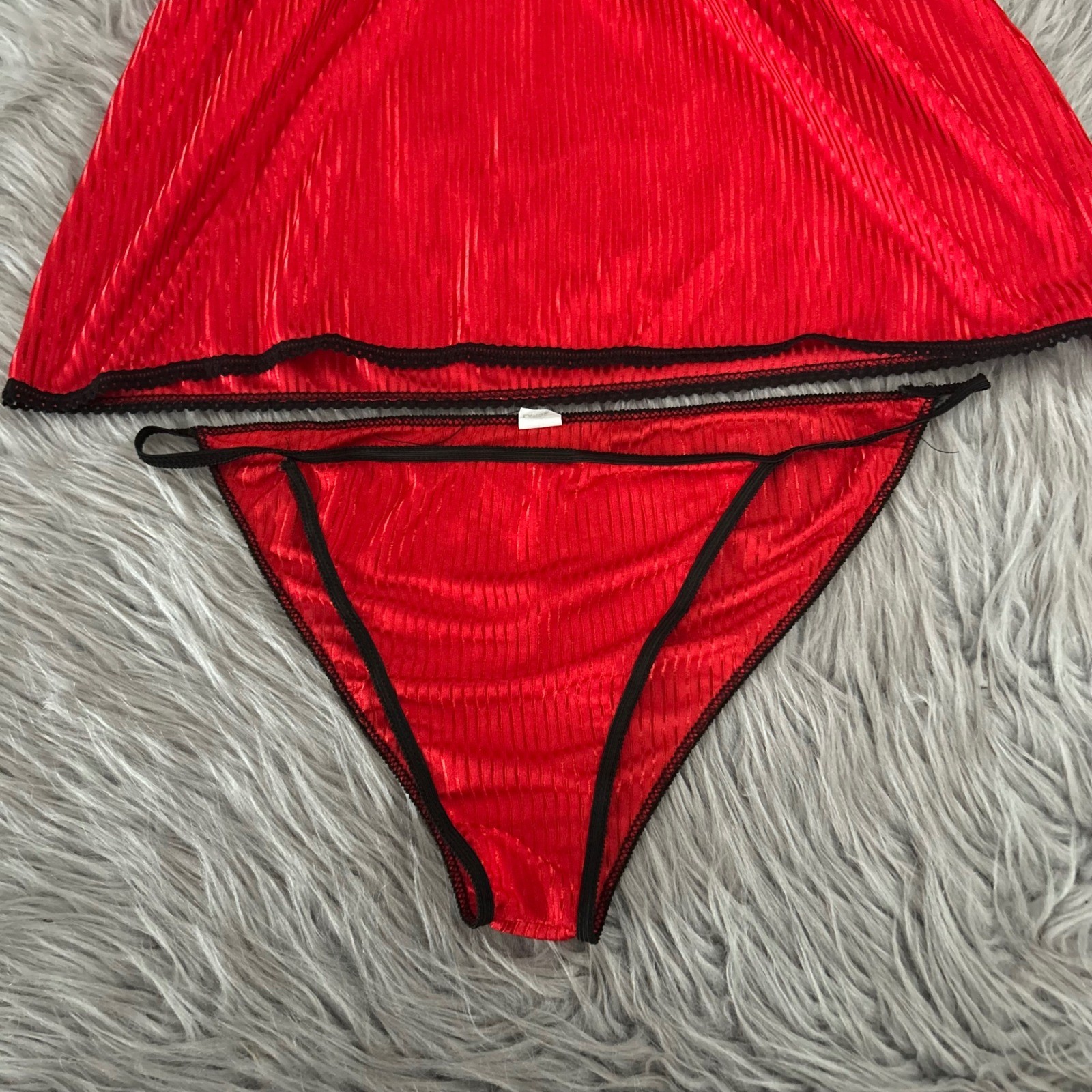 Vintage Stroke Of Midnight Lingerie Set Womens Size Large Red Two Piece Outfit