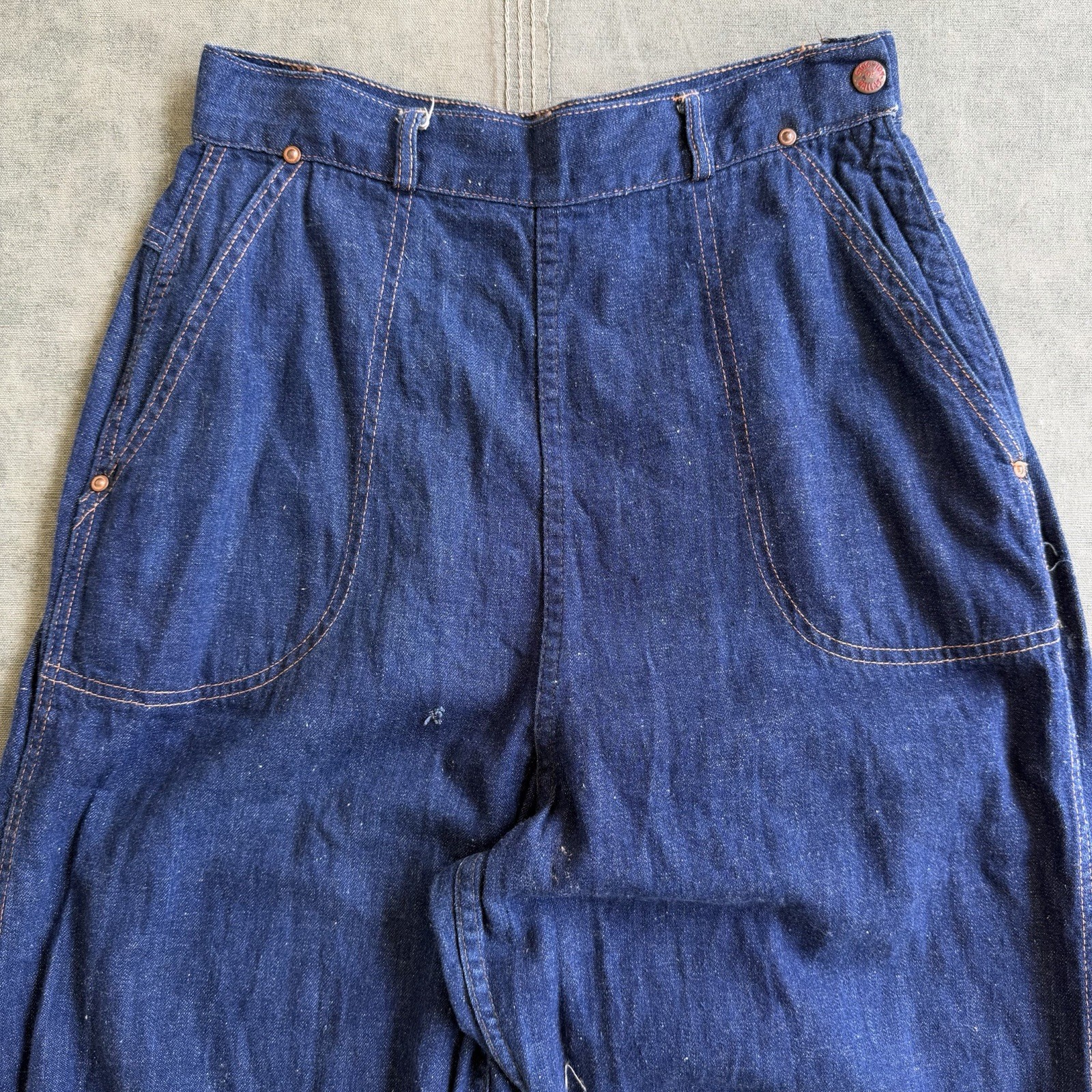 1950s Stockton Of Dallas Side Zip Denim Pants Dark Blue Jeans Vintage 1960s