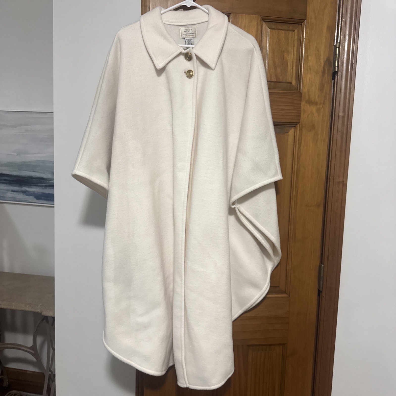 Vintage 80s Field Manor Soft Poncho Cream/Gold Cape Cozy Oversized One Size