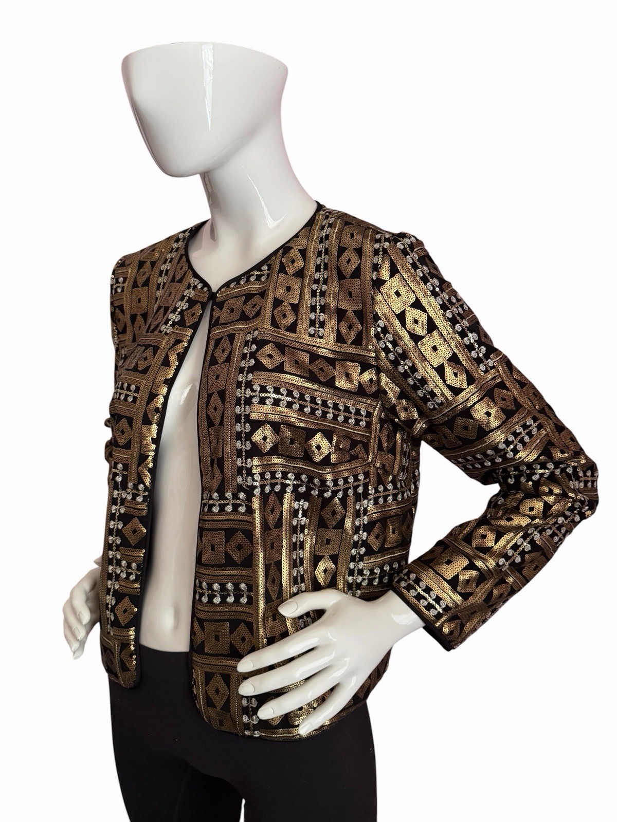 Bob Mackie Wearable Art Sequined Jacket Boxy VINTAGE MEDIUM LARGE Black Gold