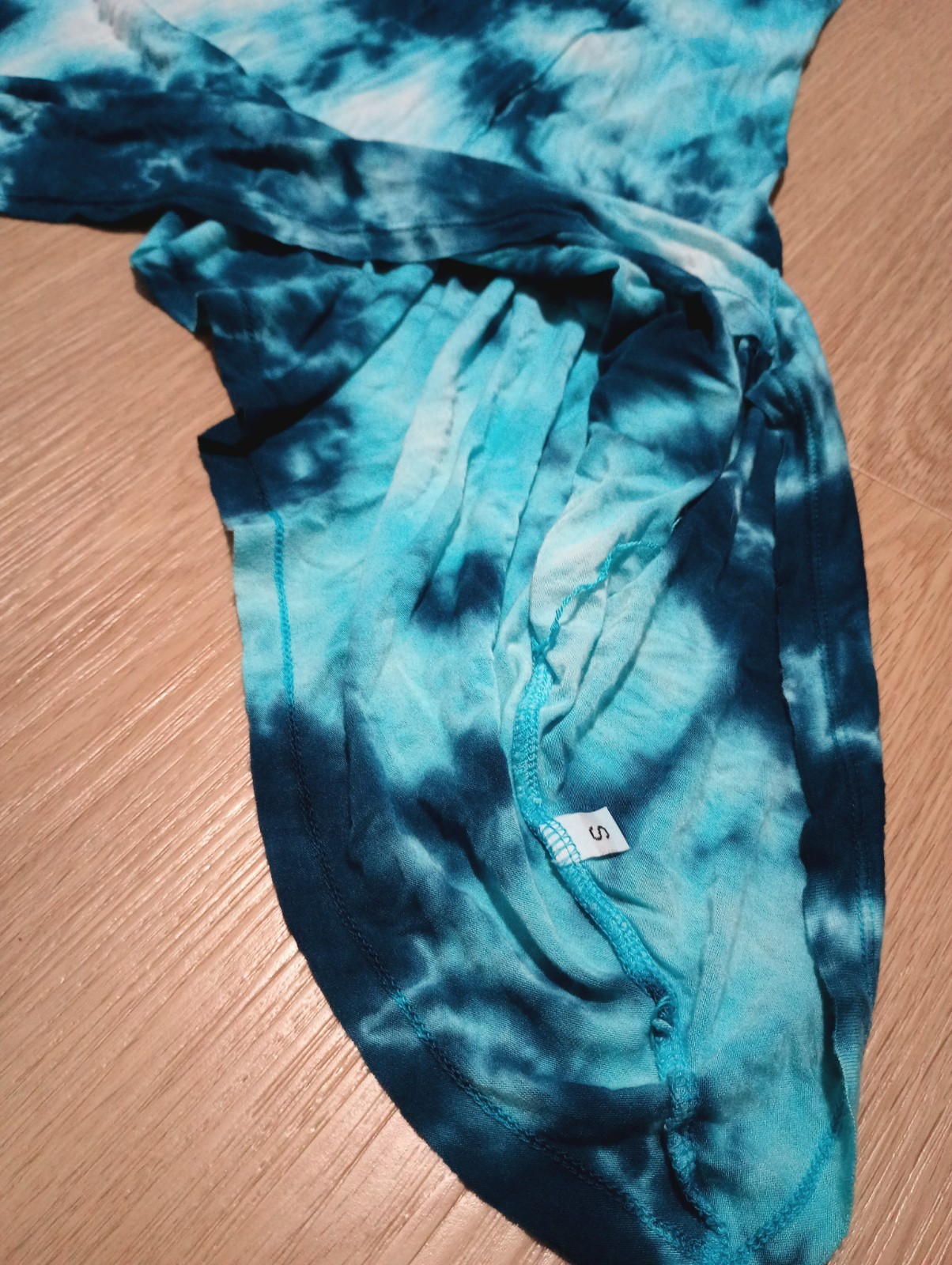 Vtg Y2K Teal Tie Dye Asymmetric Racerback Tunic Top swim coverup summer S