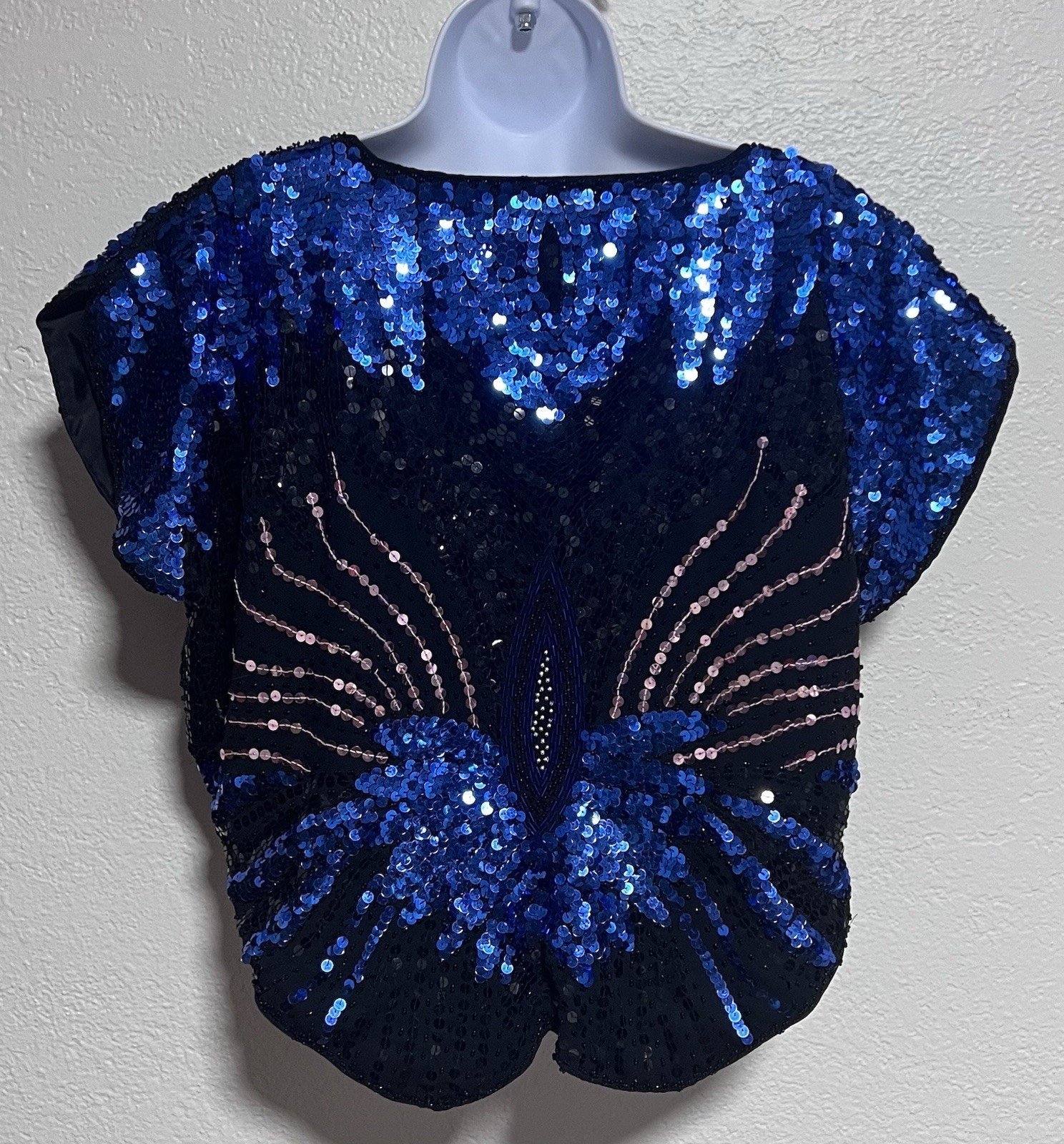 Vtg Disco 1980s Sequin Butterfly Top Batwing Dolman Sleeve Hand Embroidered