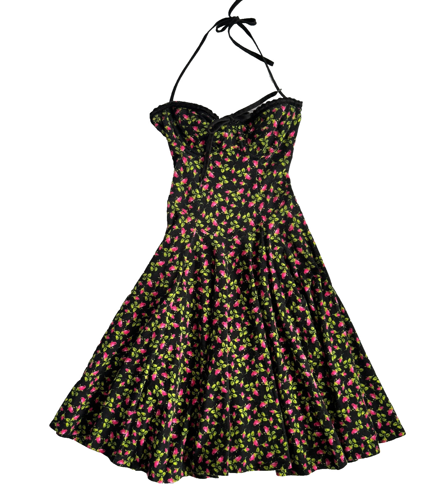 BETSEY JOHNSON Rosebud Floral Y2K „VINTAGE” Punk Label Stretch Cotton Dress P XS