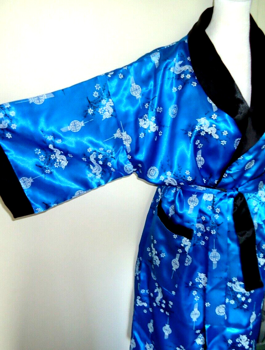 Unisex Asian Midi Kimono Embroidered Dragons Kimono Coverup Reversible O/S