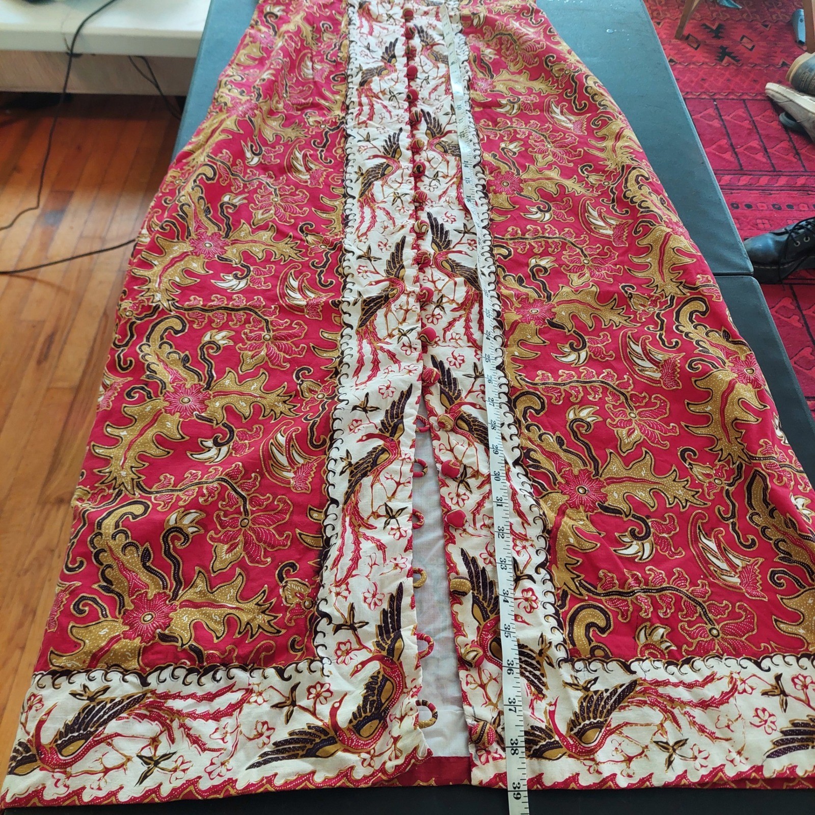 Vintage Red Patterned Maxi Dress Sleeveless Fabric Buttons All The Way Down
