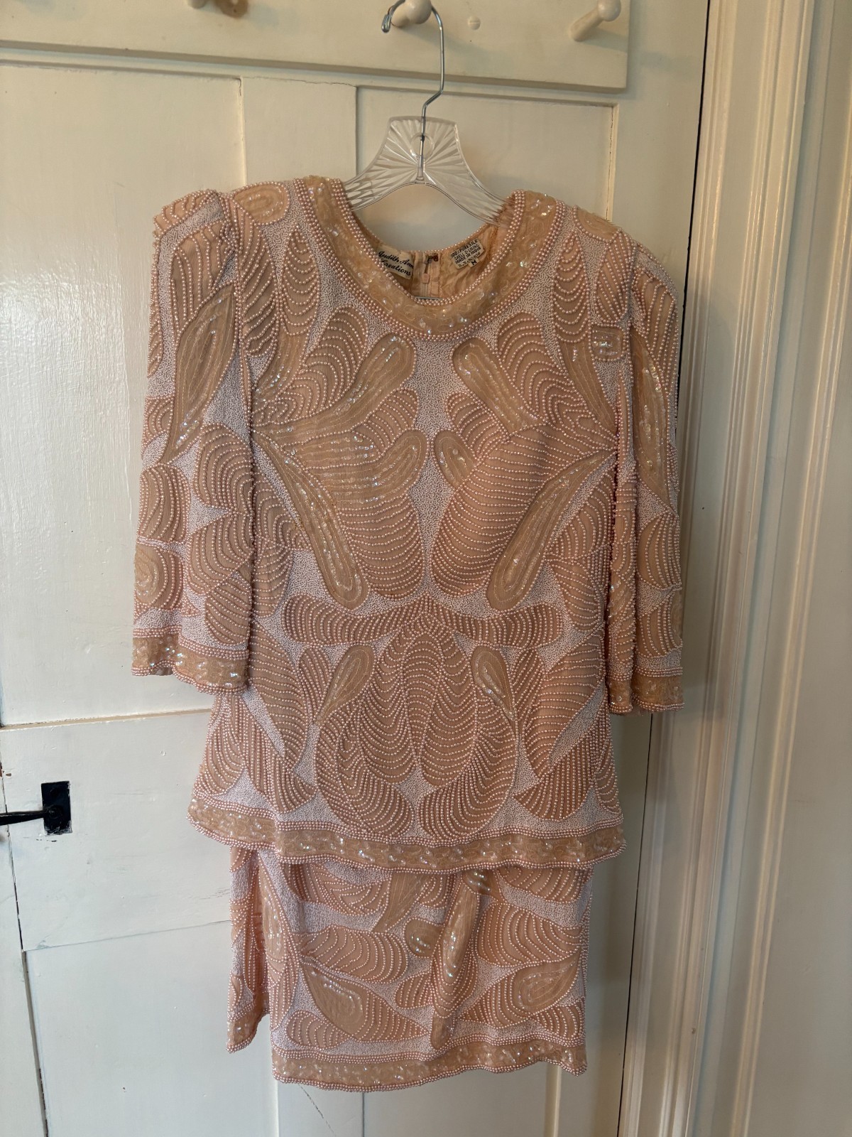 Judith Ann Creations Sequin/Pearl 2 pc Silk Pink Sz M