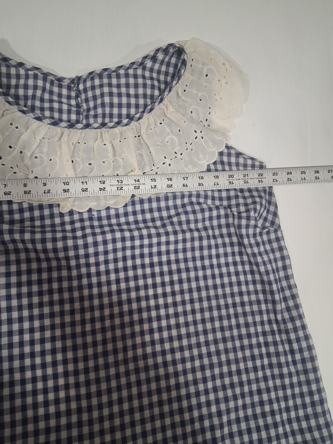 Vtg 60s 70s Handmade Gingham Print Tank Top Scallop Collar XL Cottagecore Granny