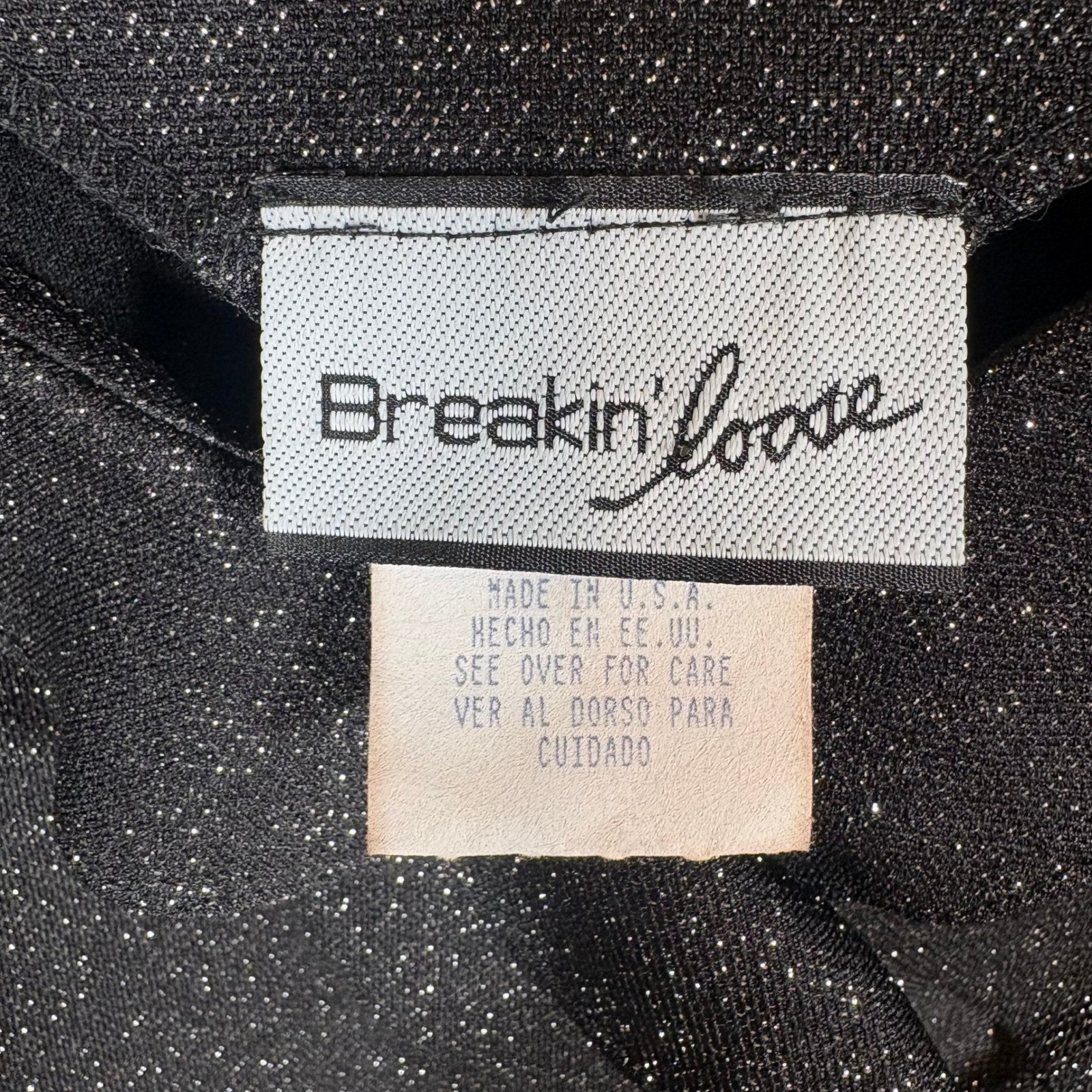 Vtg Breakin’Loose Dress 9/10 Black Silver Metallic Asymmetric Hem Ruffle Fairy