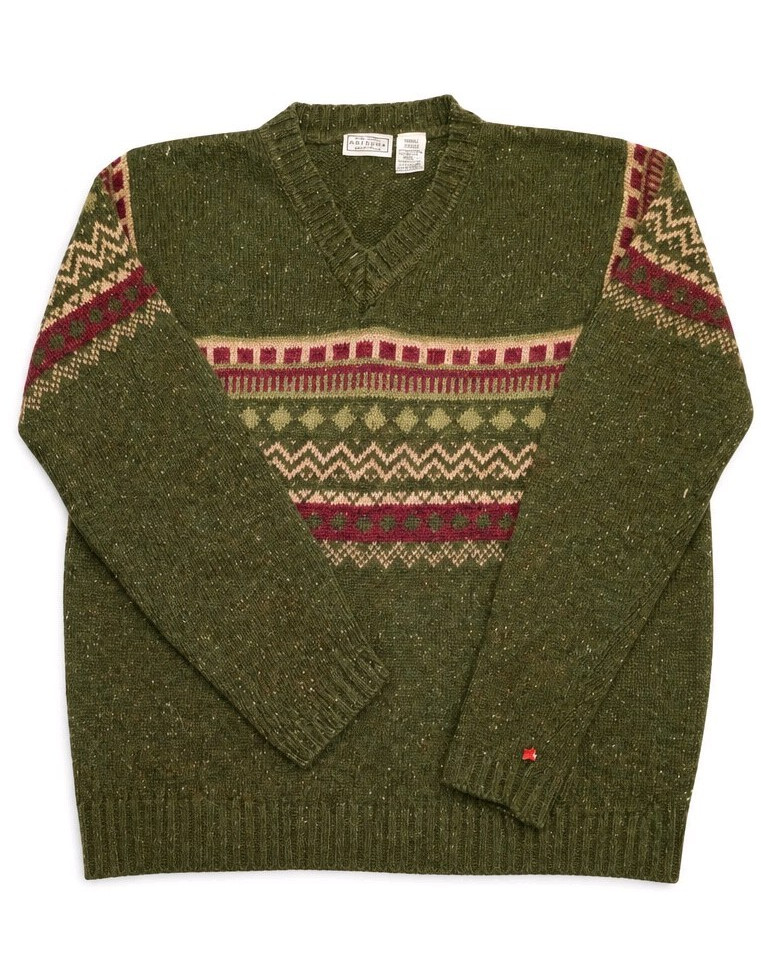 The Original Arizona Jean Company VNeck Fair Isle Knit Sweater Green Small Chico