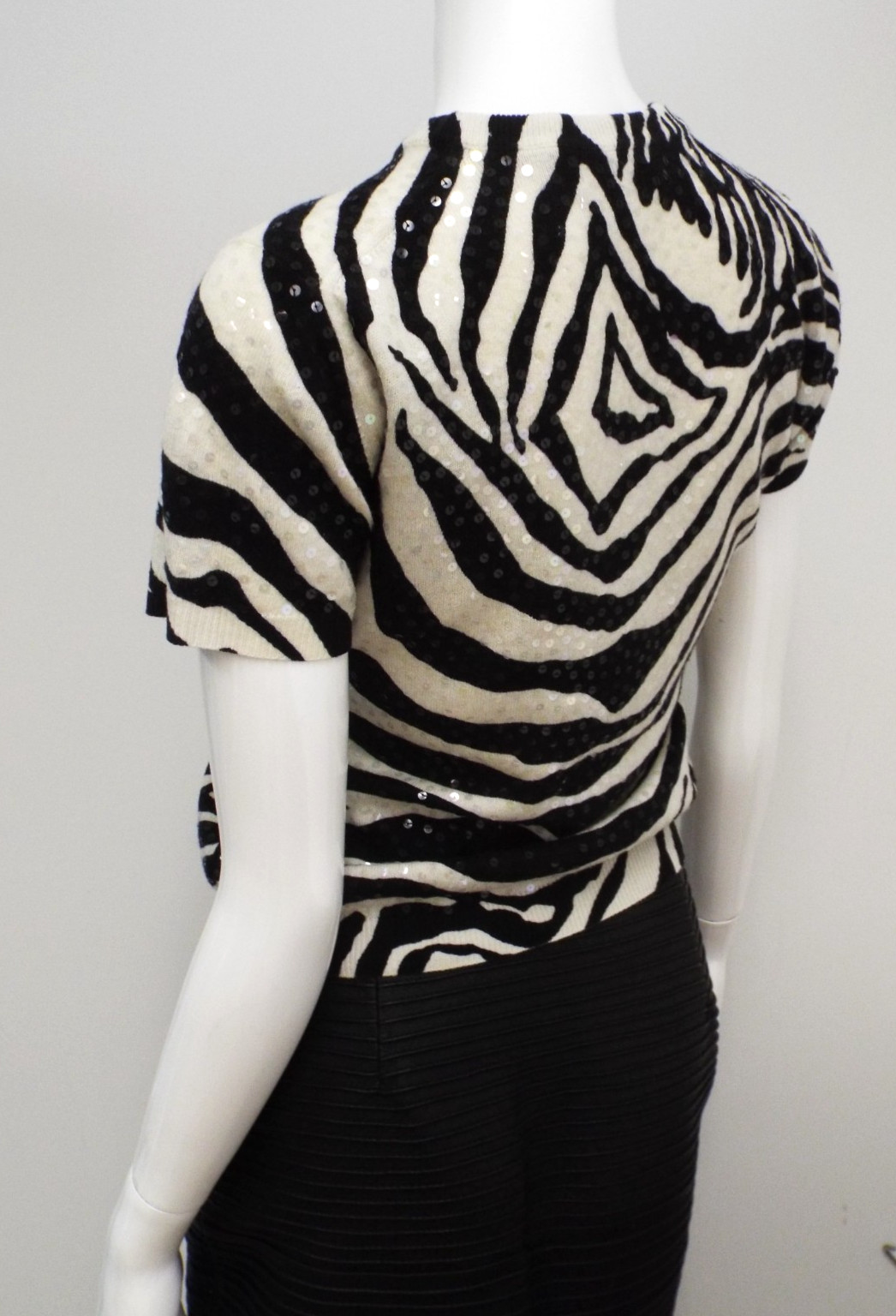 1990s Dolce & Gabbana Sequins Cashmere Zebra Sweater ITALY Size 44 Black & White