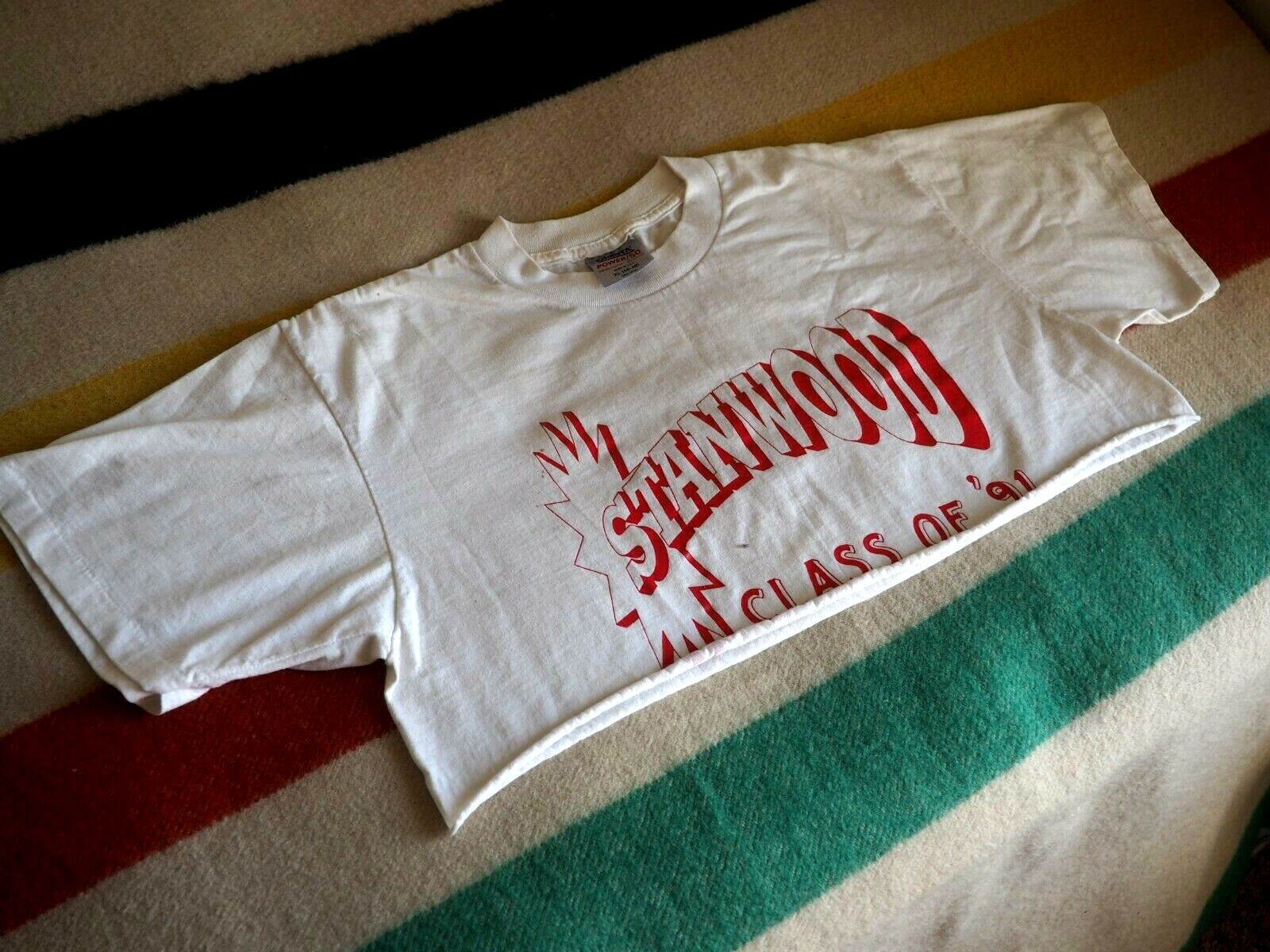VTG 90s Womens Crop Top STANWOOD HIGH SCHOOL Class of 91′ White Oneita Shirt XL