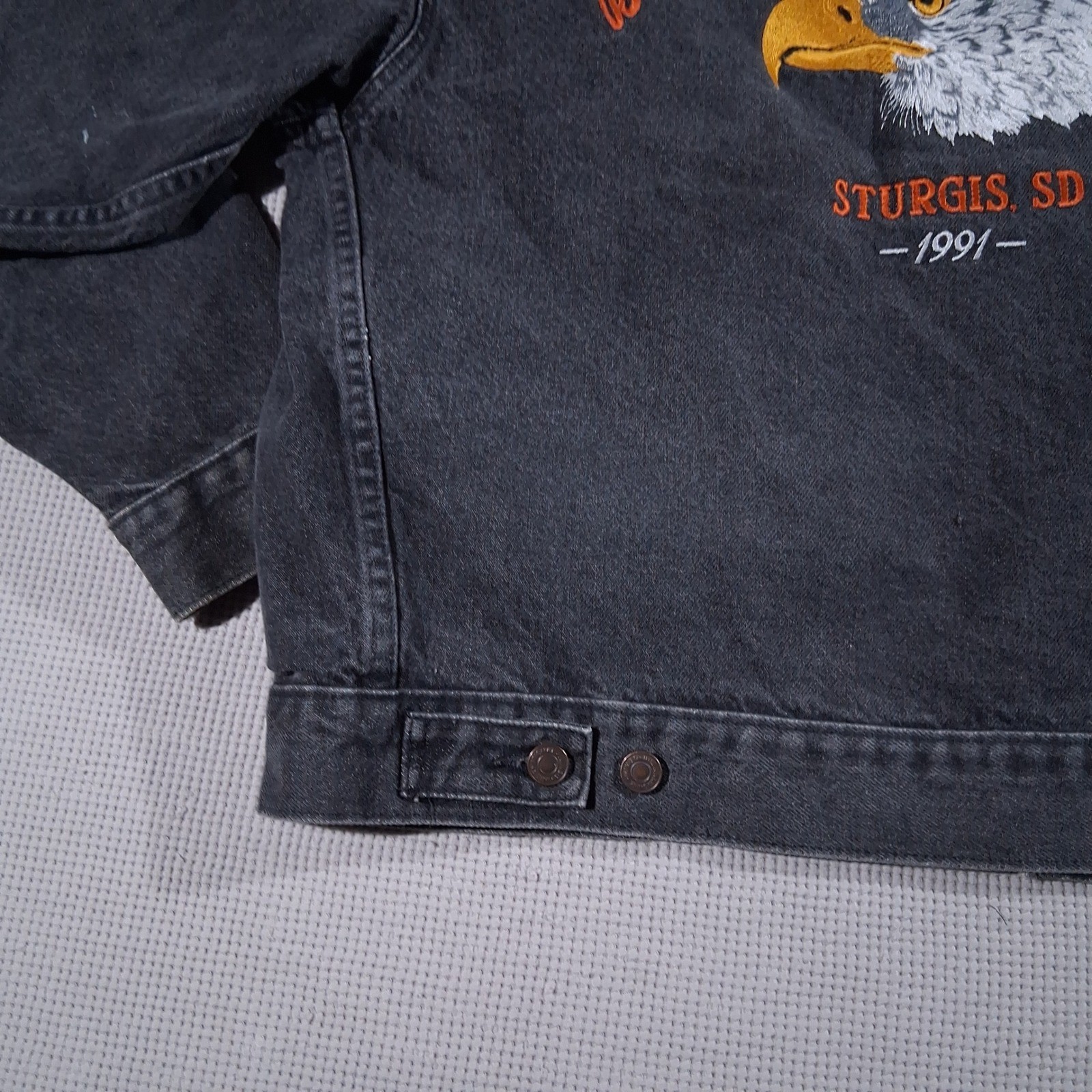 Vintage 1991 Sturgis Black Hills Motor Classic Denim Motorcycle Jacket Black MED