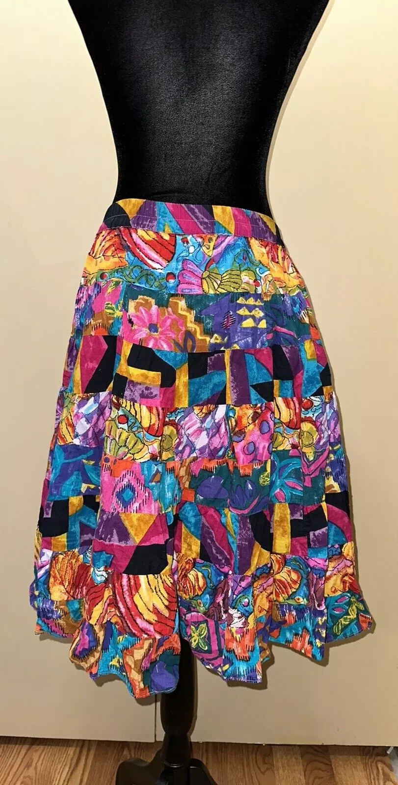 Vintage East Bay Gear Abstract Art To Wear Skirt Sz L 100% Cotton s100