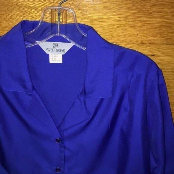 Sweetbriar Vintage Royal Blue Button Down Blouse Long Sleeve Size 14 Made in USA