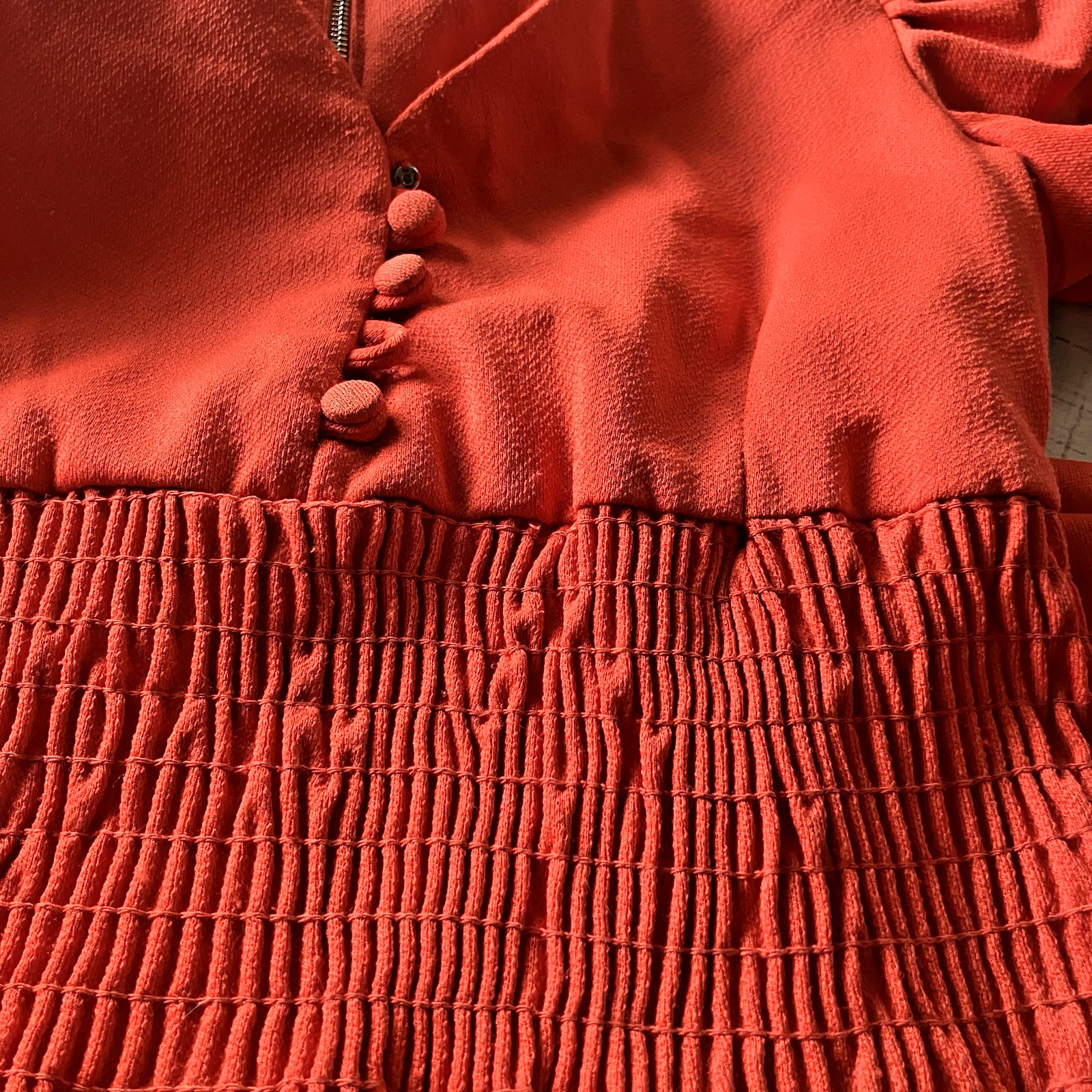 Vtg 60’s Short Red Dress Puff Sleeve Gathered Bodice Back Zipper sz s/m