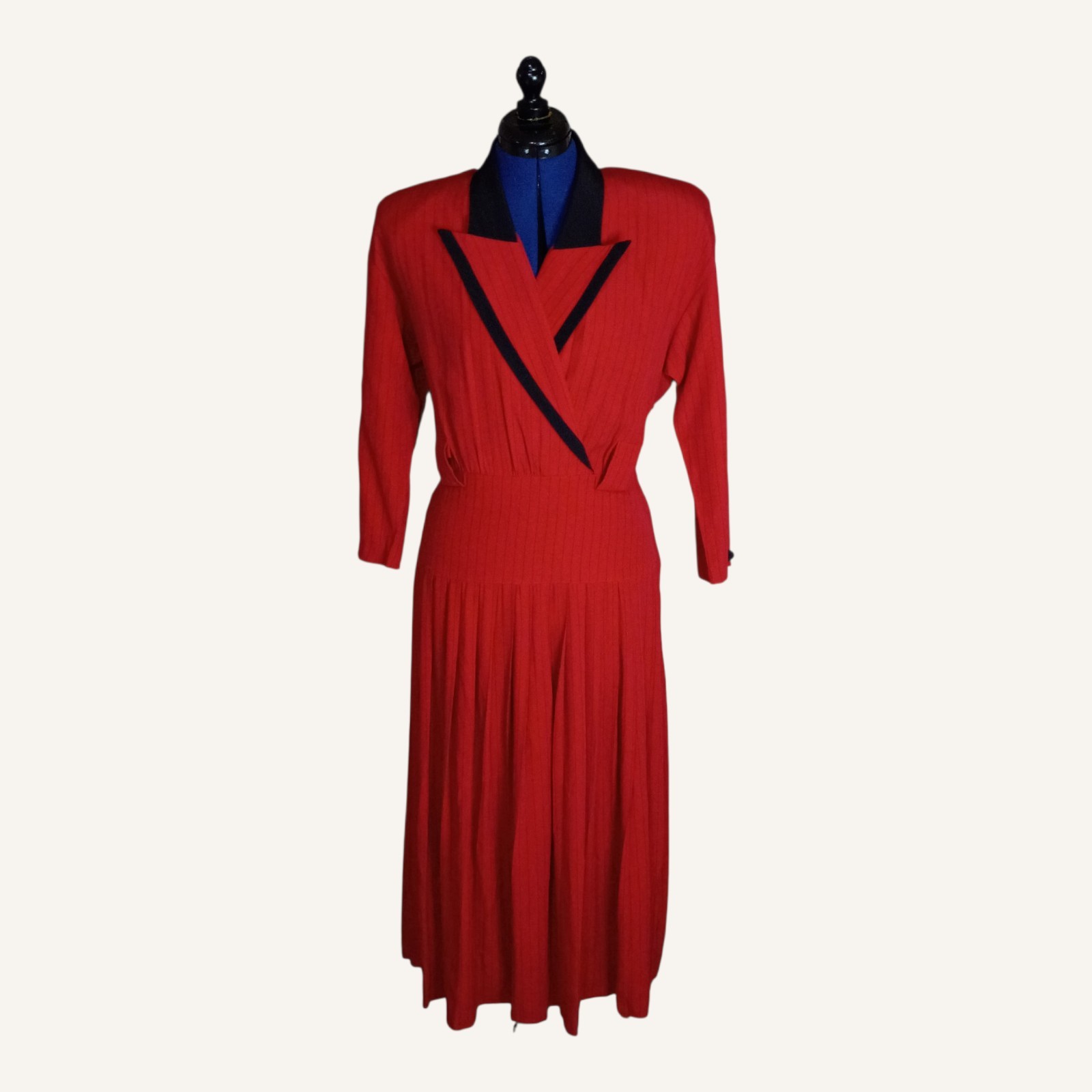 Vintage 1980’s Dress John Roberts Red Dress Med Pleated Pin Stripe