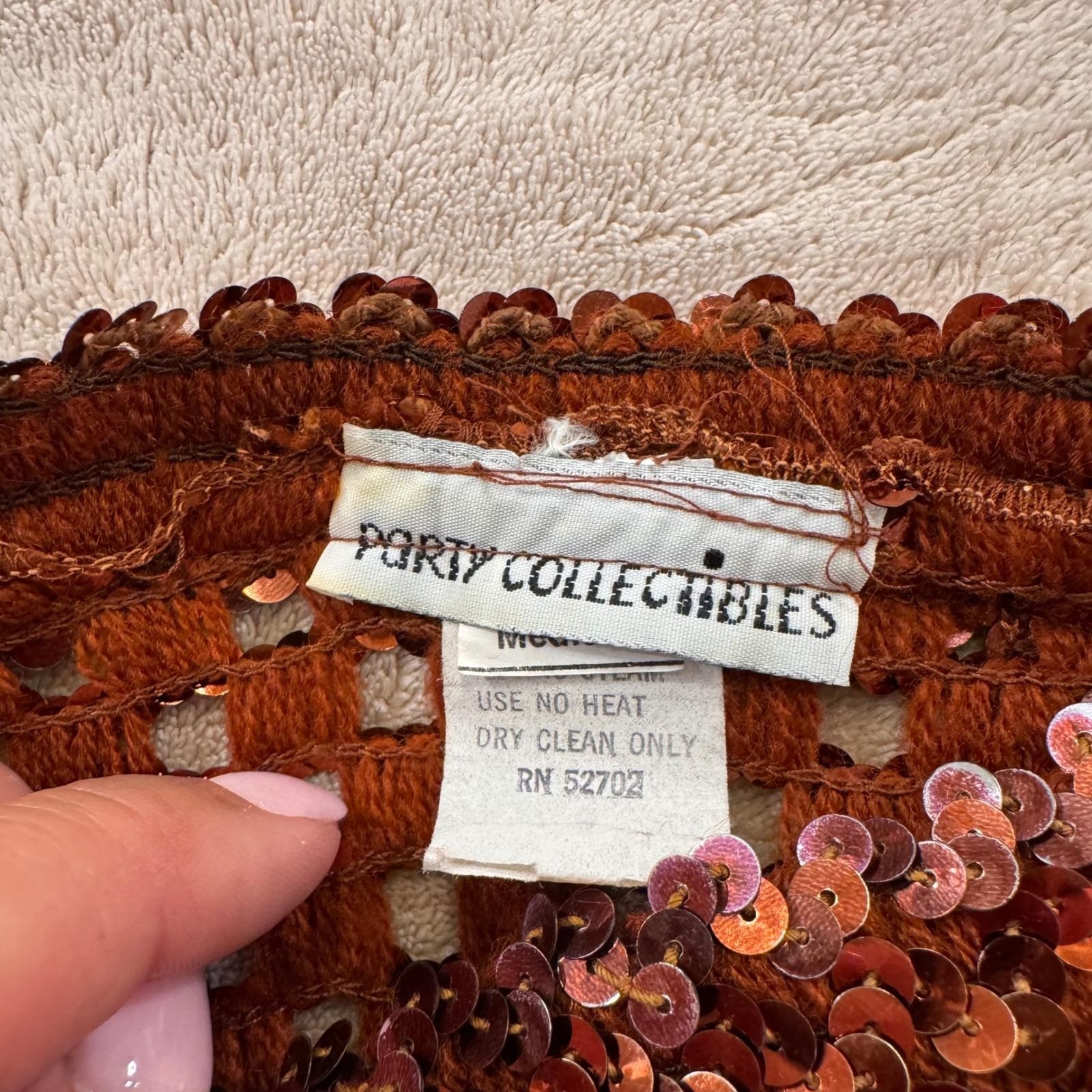 Vintage Western Glam Copper Sequin Long Sleeve Party Top Cocktail Blouse Sz M