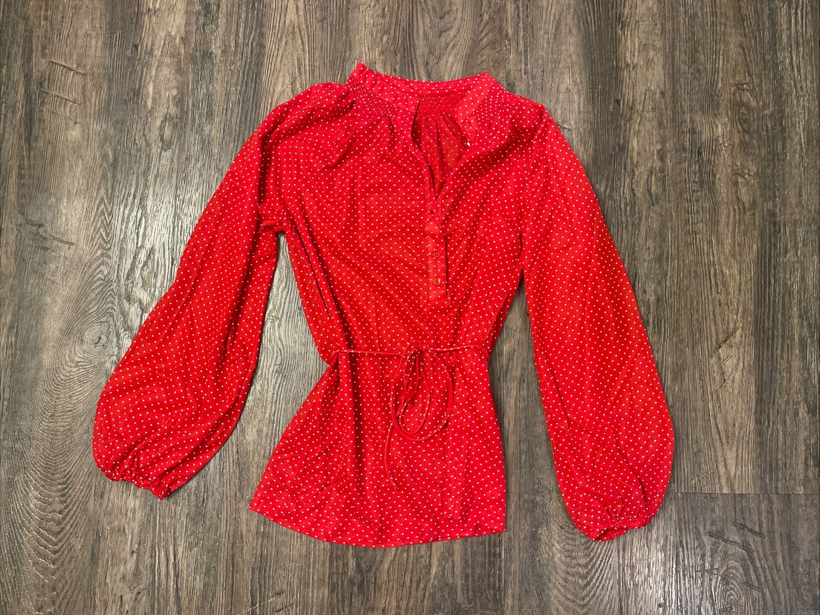 Vintage Catalina Red Polka Dot Shirt Top Blouse Size 10 (Made in USA) Waist Tie