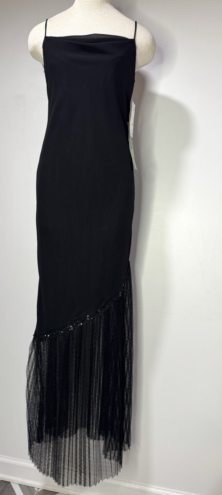 NWT Vintage Dave And Johnny Dress Black Evening Formal 38” Waist Asymmetrical